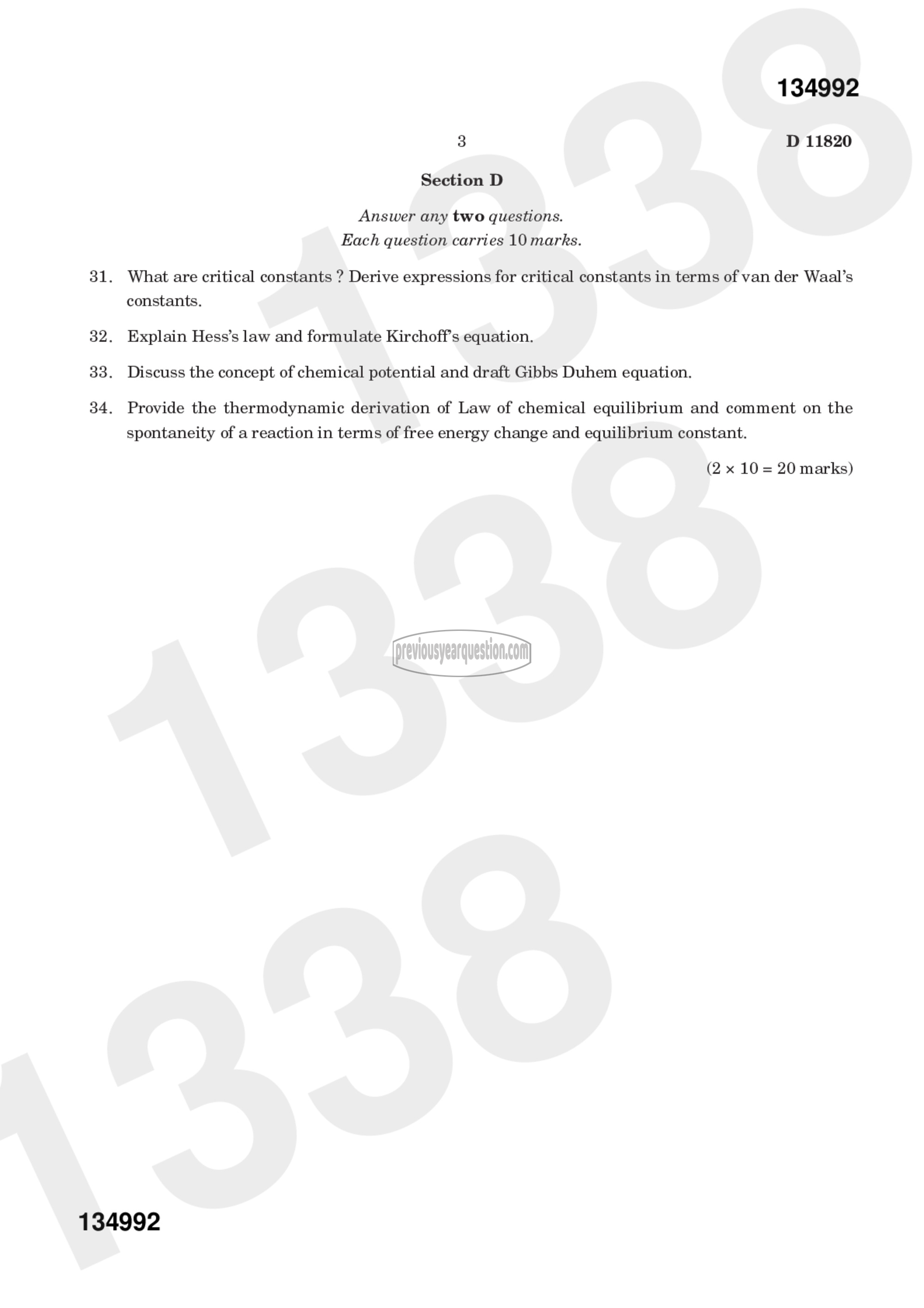 Question Paper - Physical Chemistry-I-3