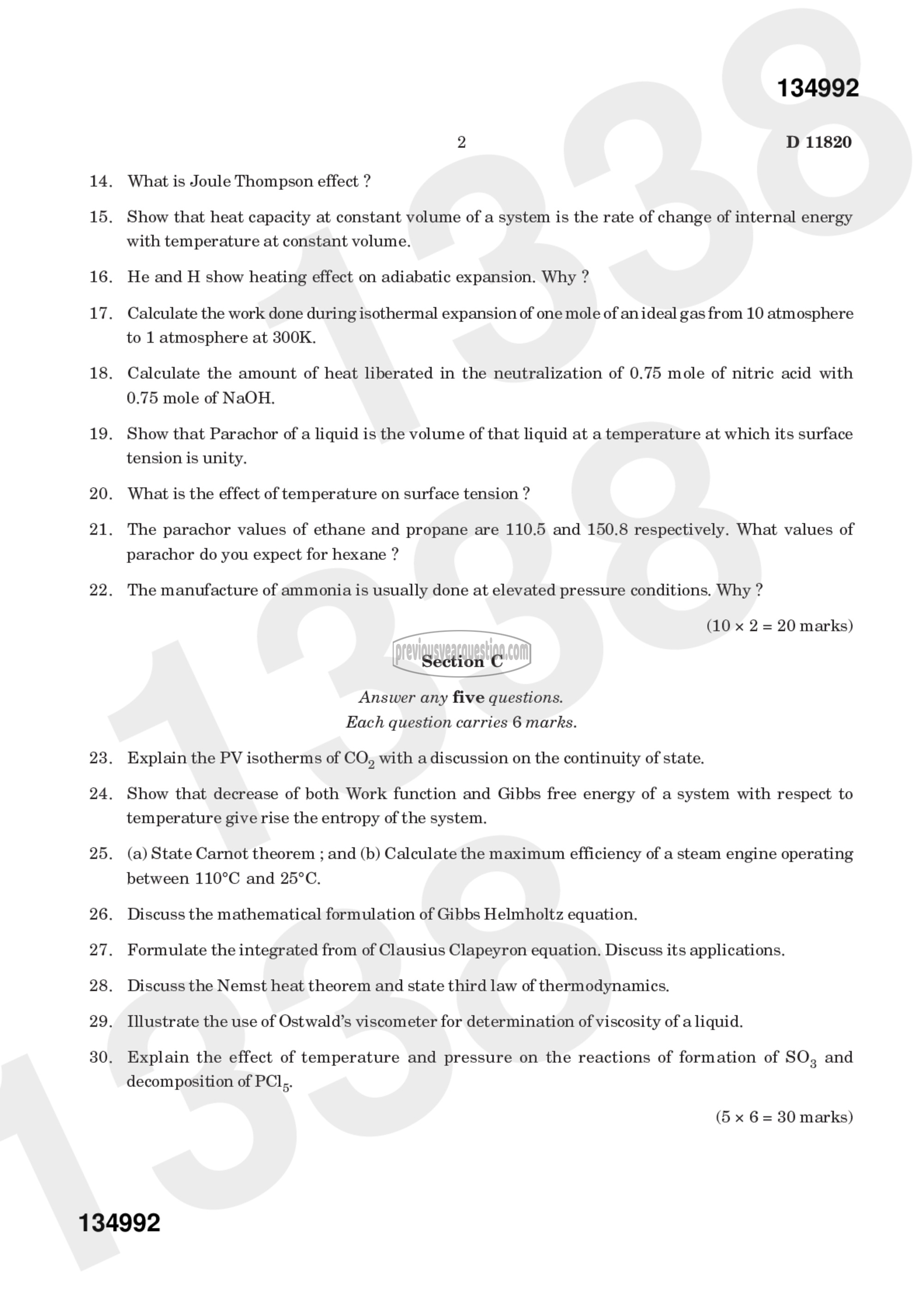 Question Paper - Physical Chemistry-I-2