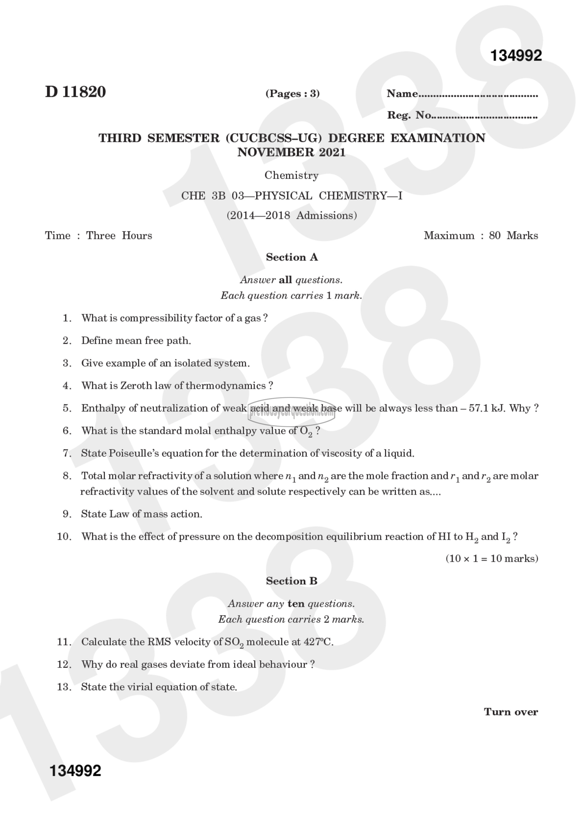 Question Paper - Physical Chemistry-I-1