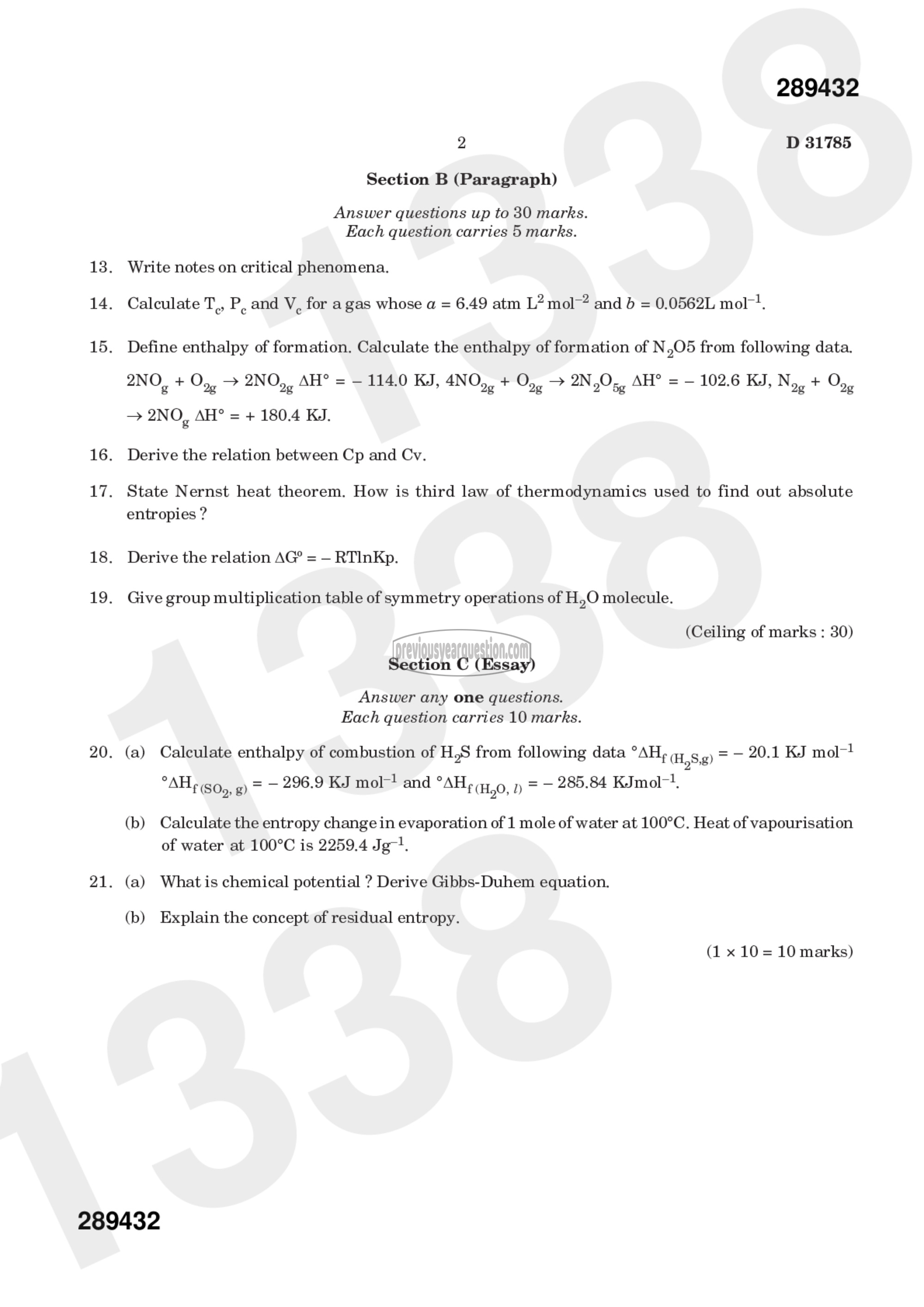 Question Paper - Physical Chemistry-I-2