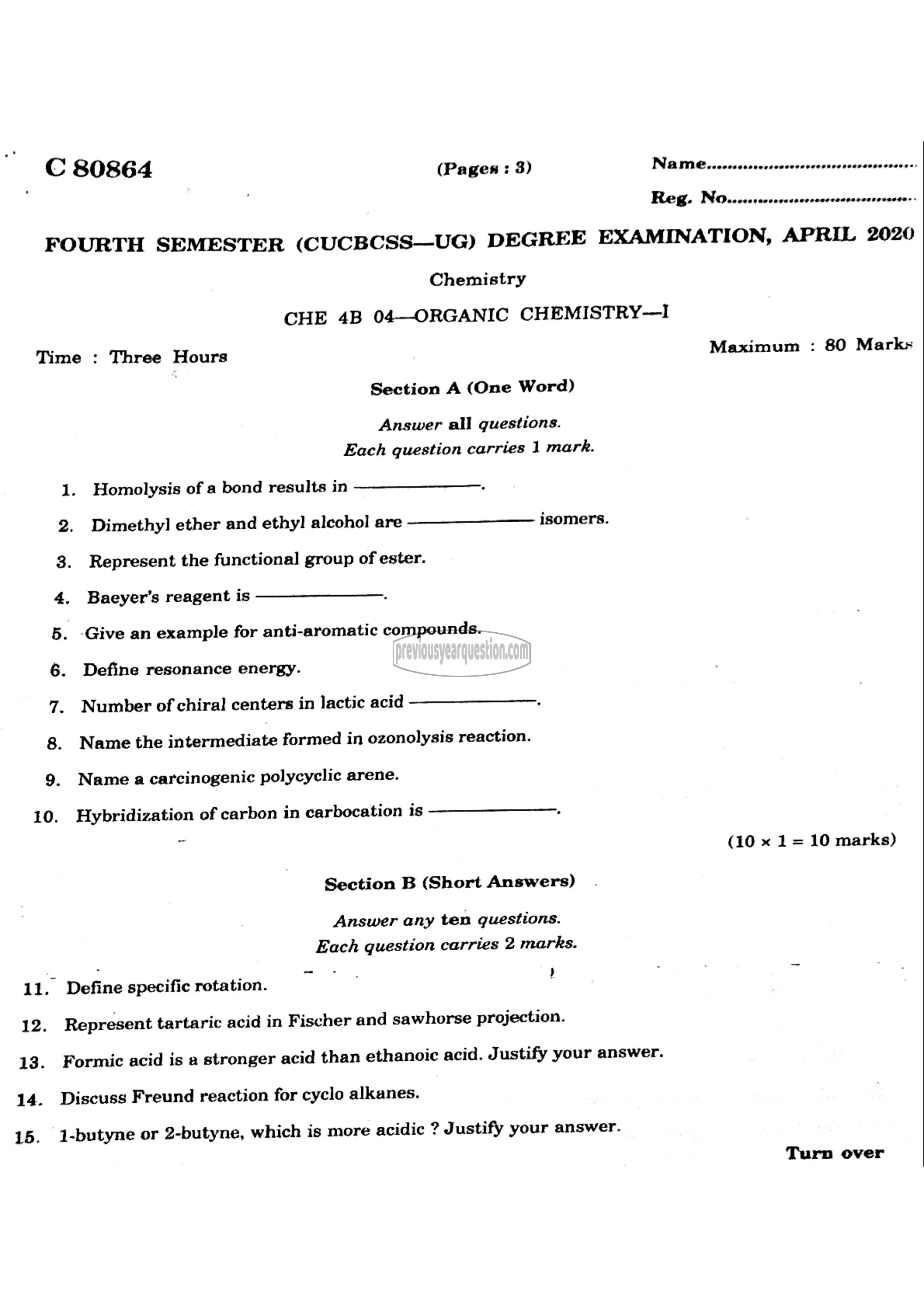 Question Paper - Organic Chemistry-I-1