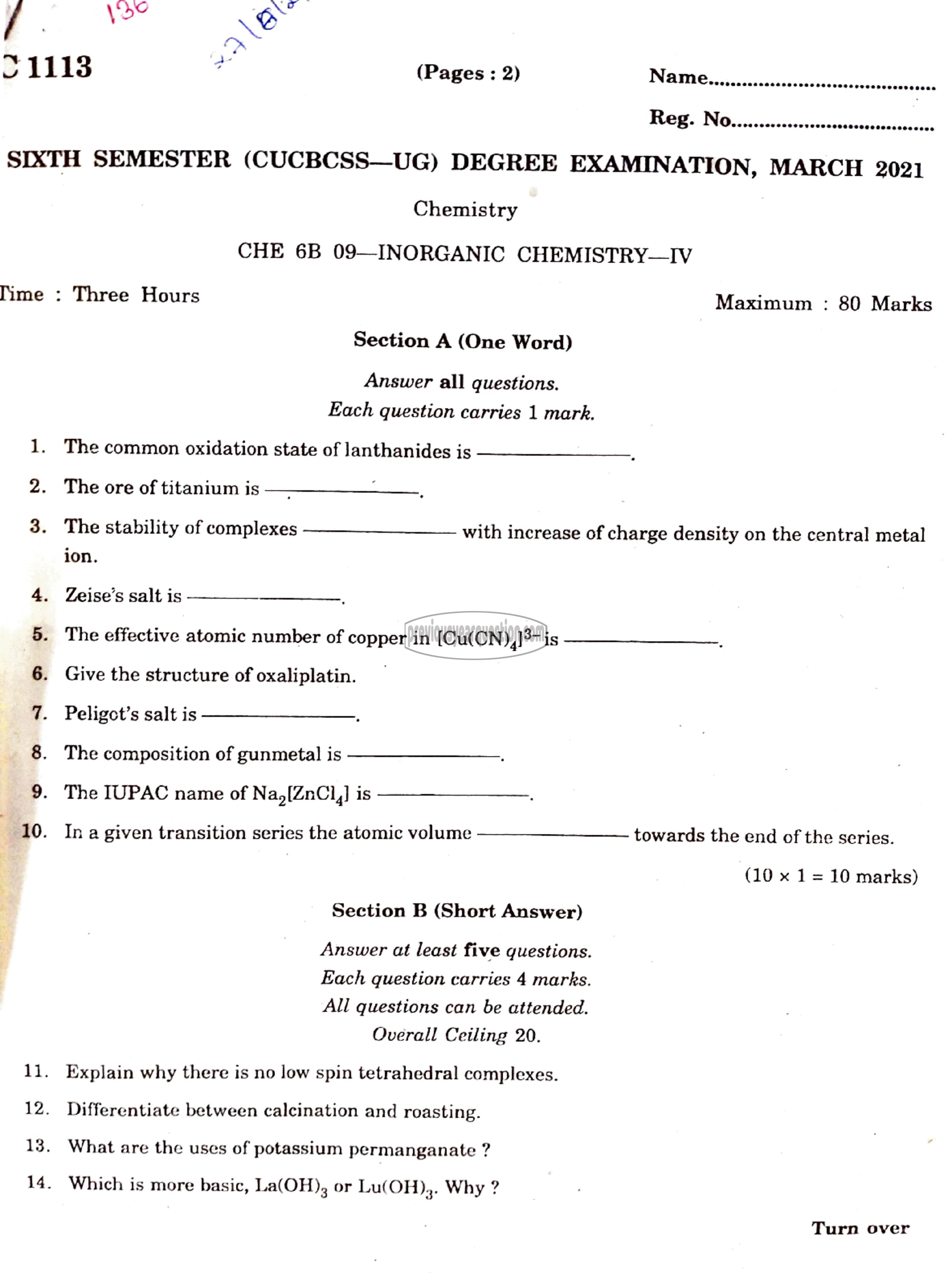 Question Paper - Inorganic Chemistry-IV-1