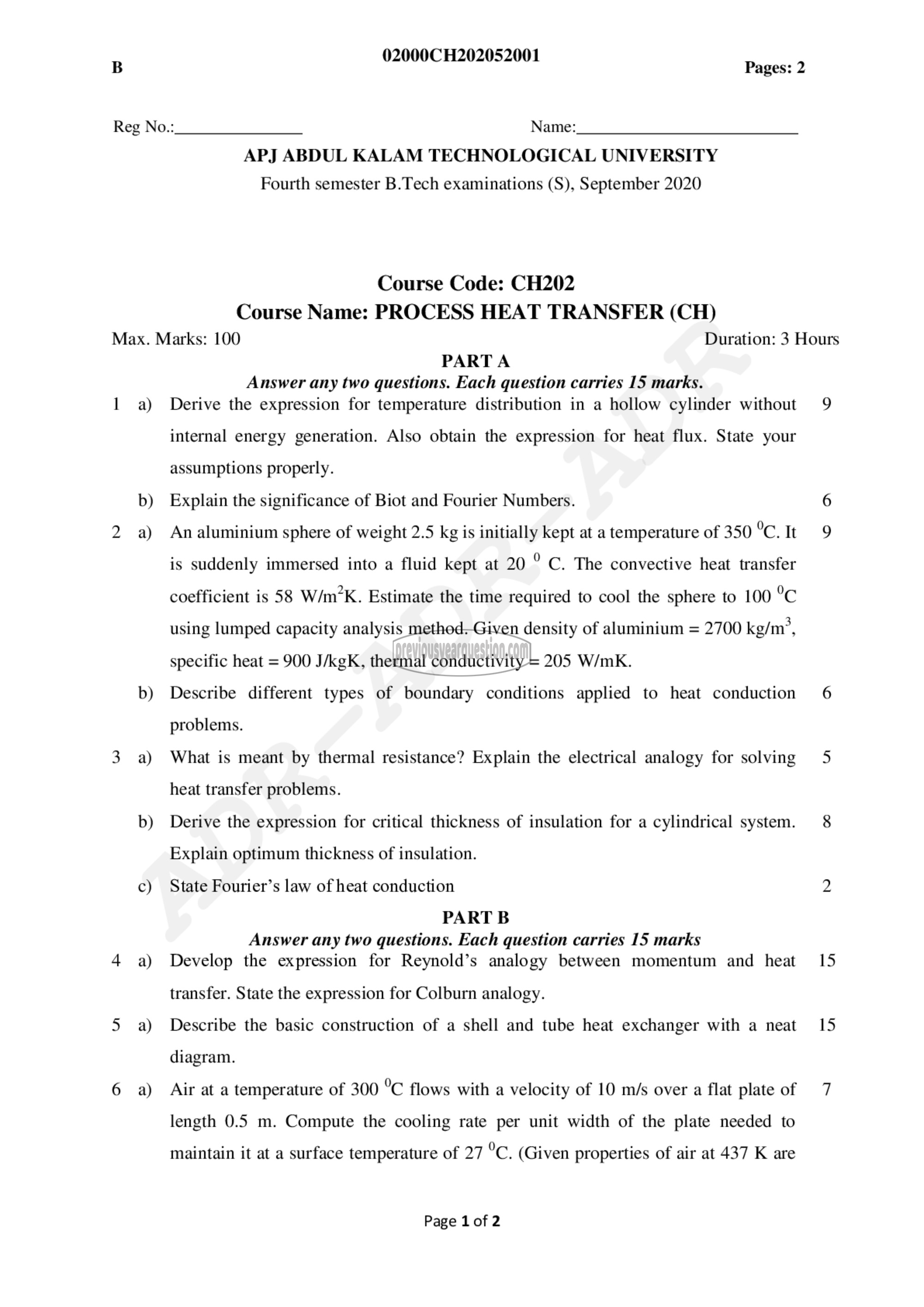 Question Paper - Process Heat Transfer-1