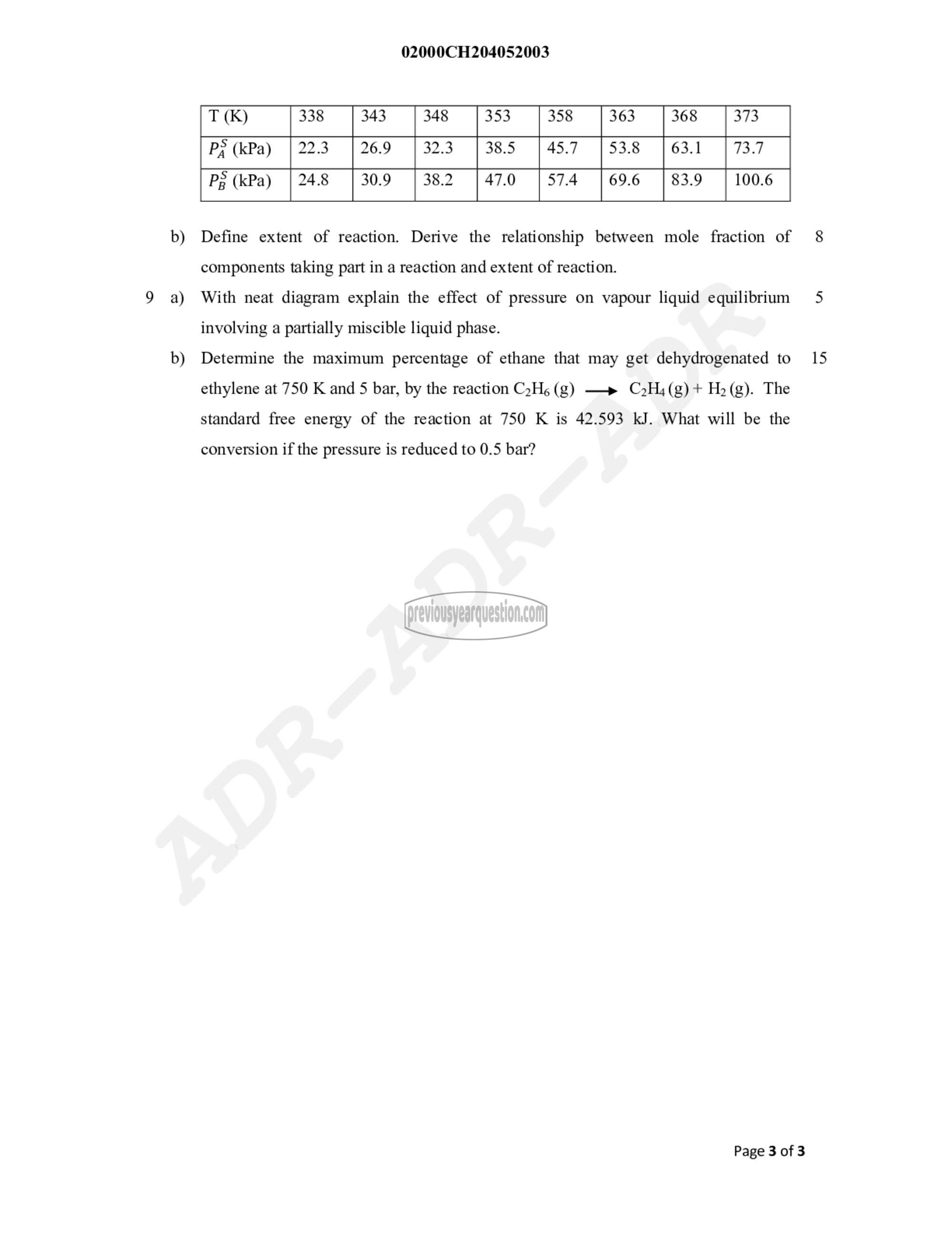 Question Paper - Chemical Engineering Thermodynamics-3