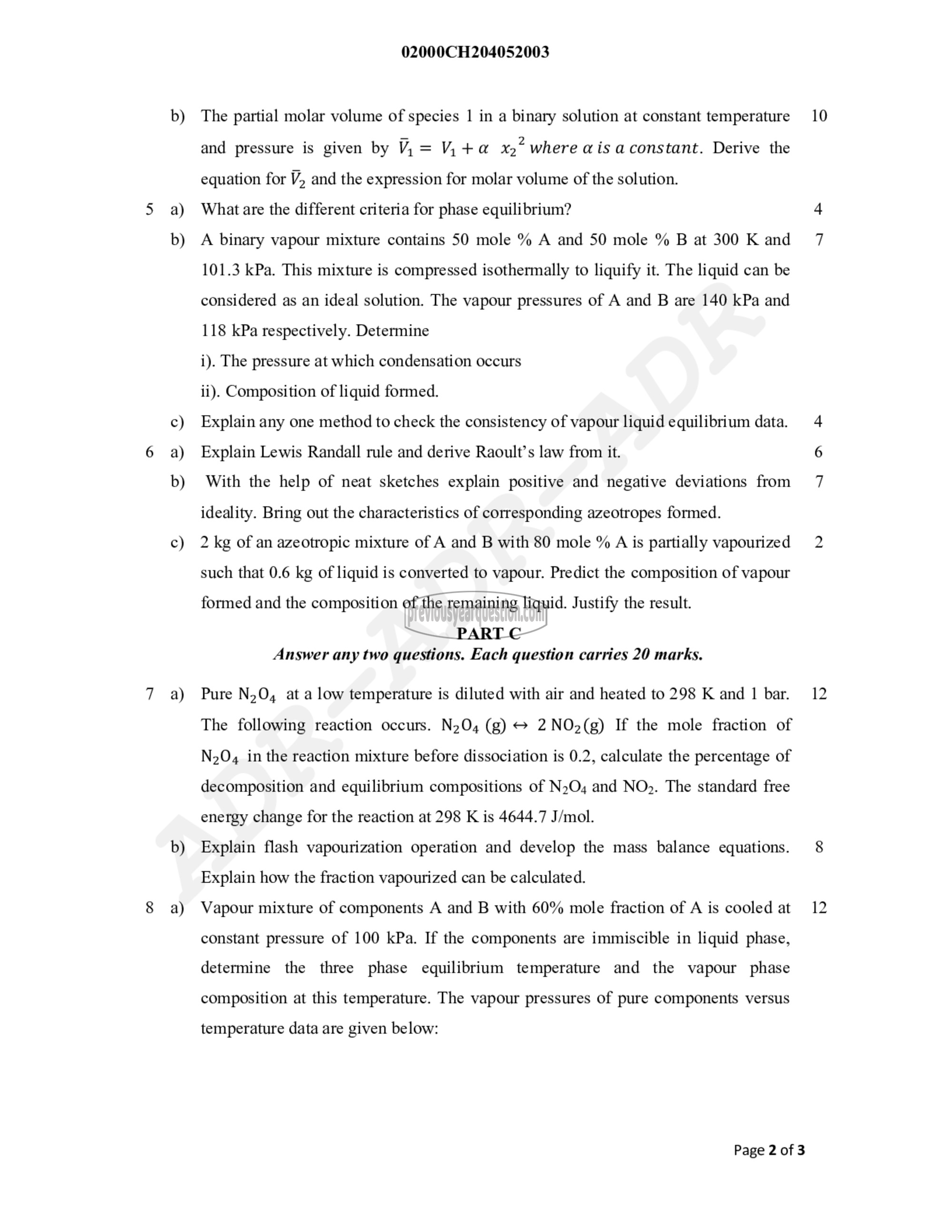 Question Paper - Chemical Engineering Thermodynamics-2