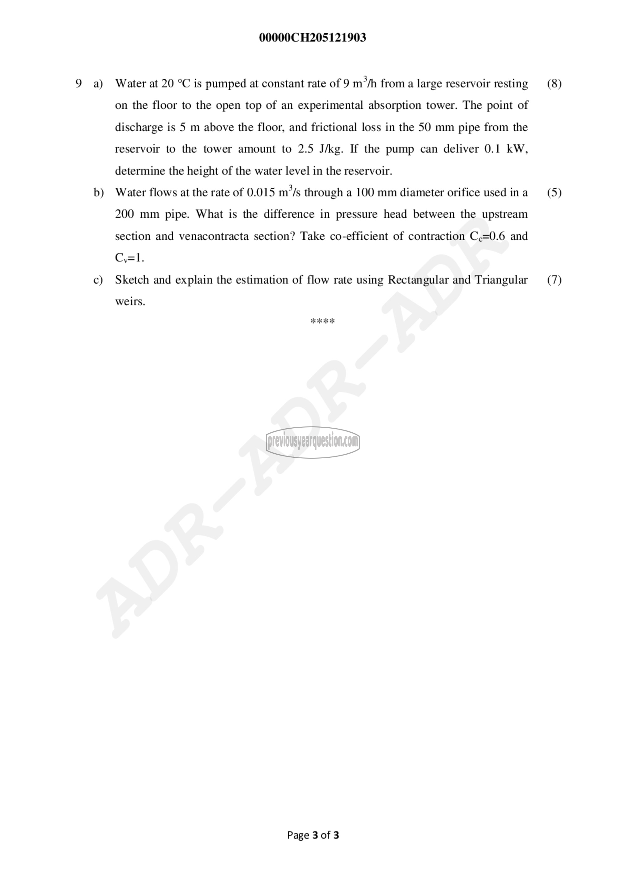 Question Paper - Fluid and Particle Mechanics - I-3