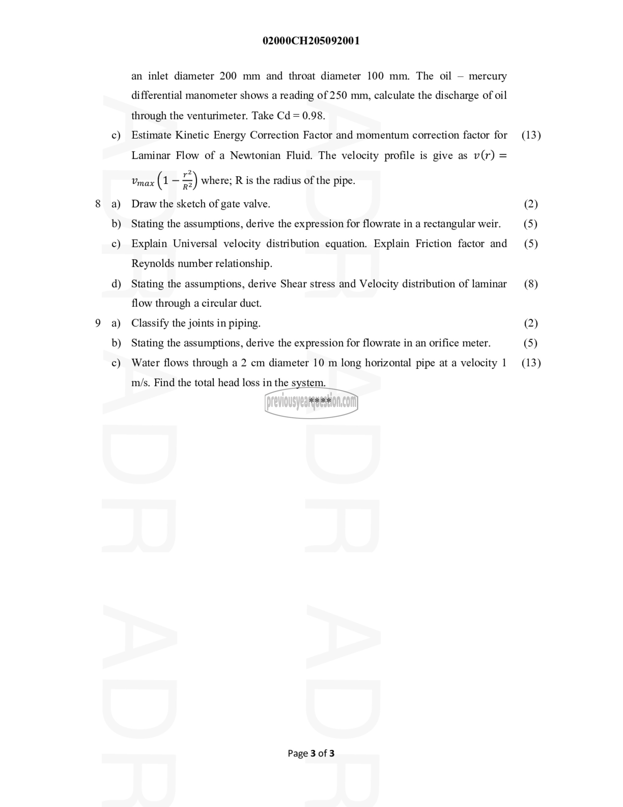 Question Paper - Fluid and Particle Mechanics - I-3