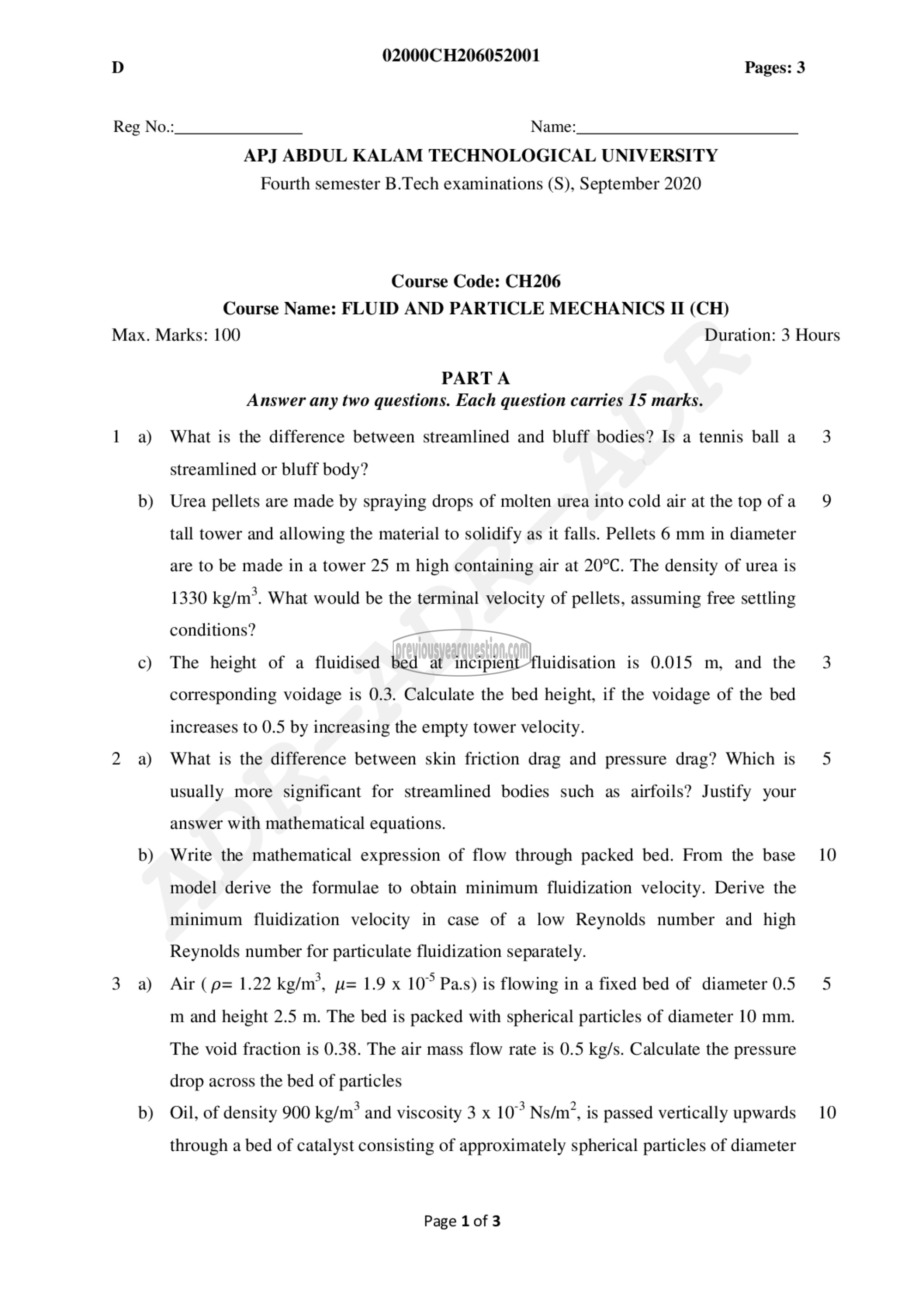 Question Paper - Fluid and Particle Mechanics - I-1