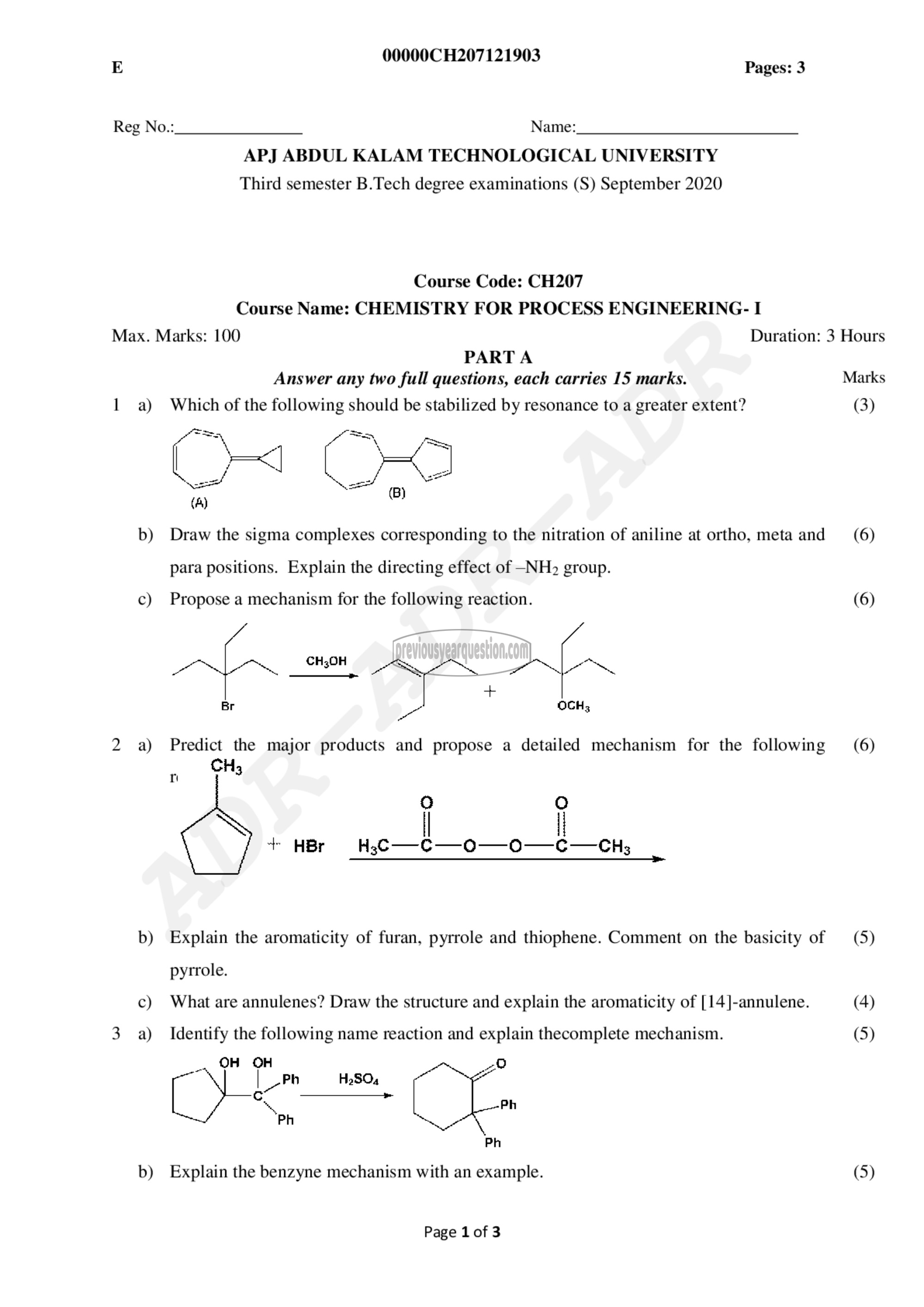 Question Paper - Chemistry for Process Engineering –I-1