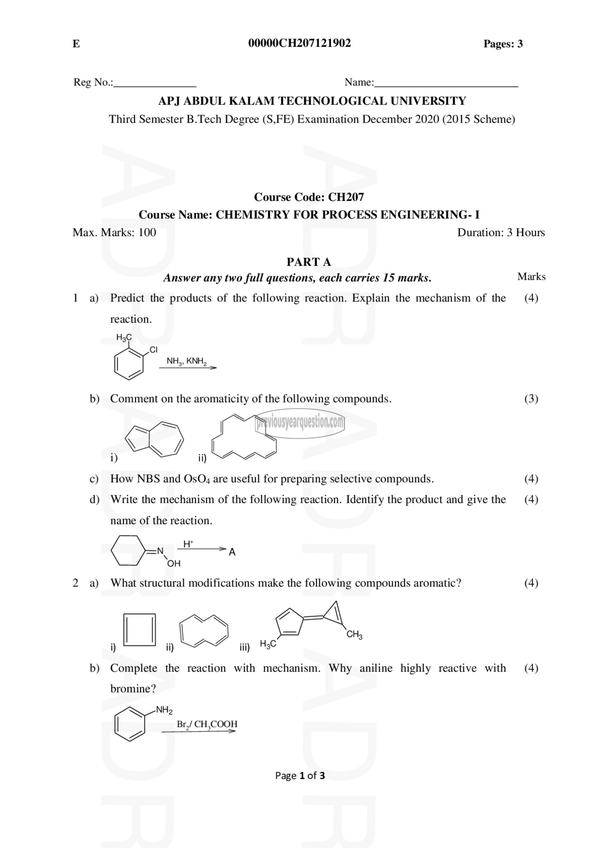 Question Paper - Chemistry for Process Engineering –I-1