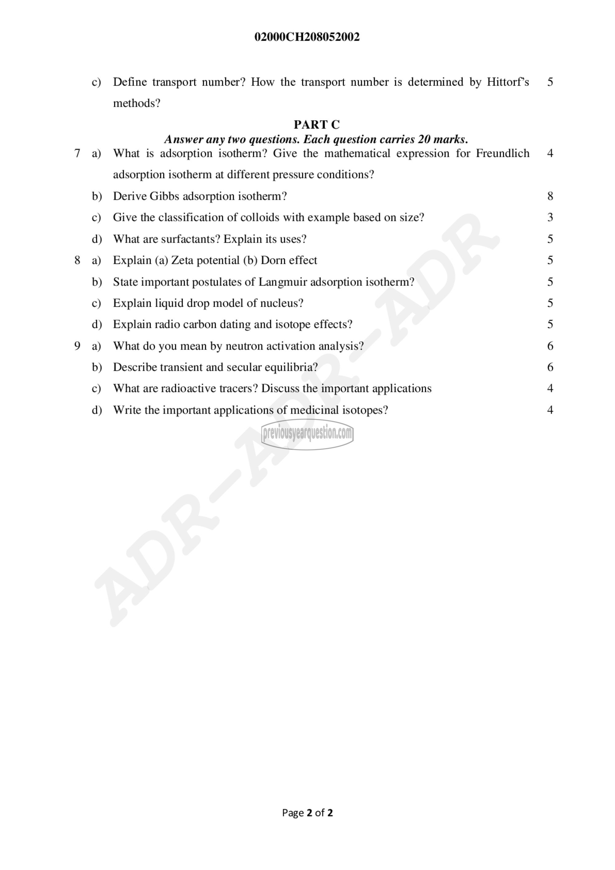 Question Paper - Chemistry for Process Engineering- II-2