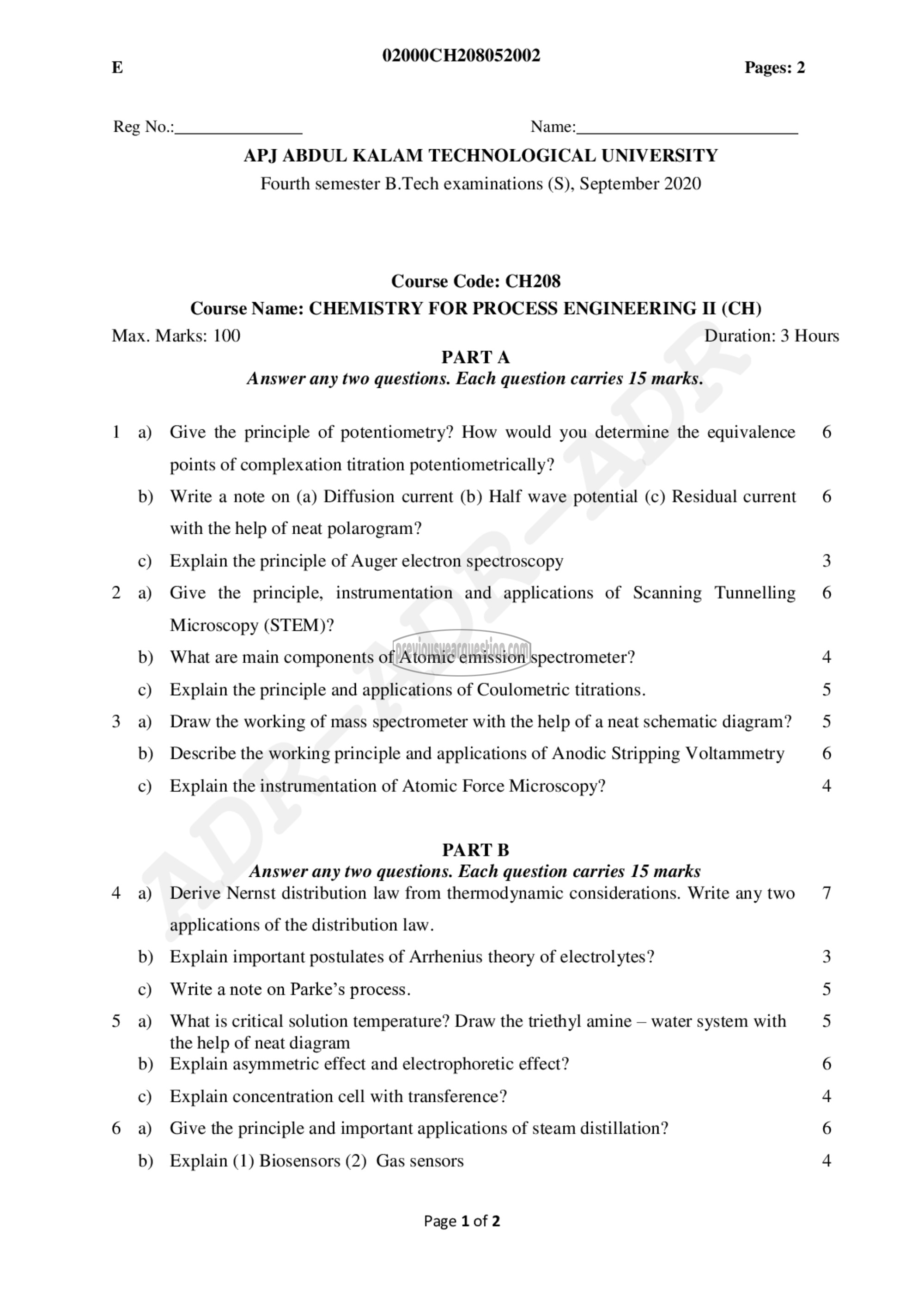 Question Paper - Chemistry for Process Engineering- II-1