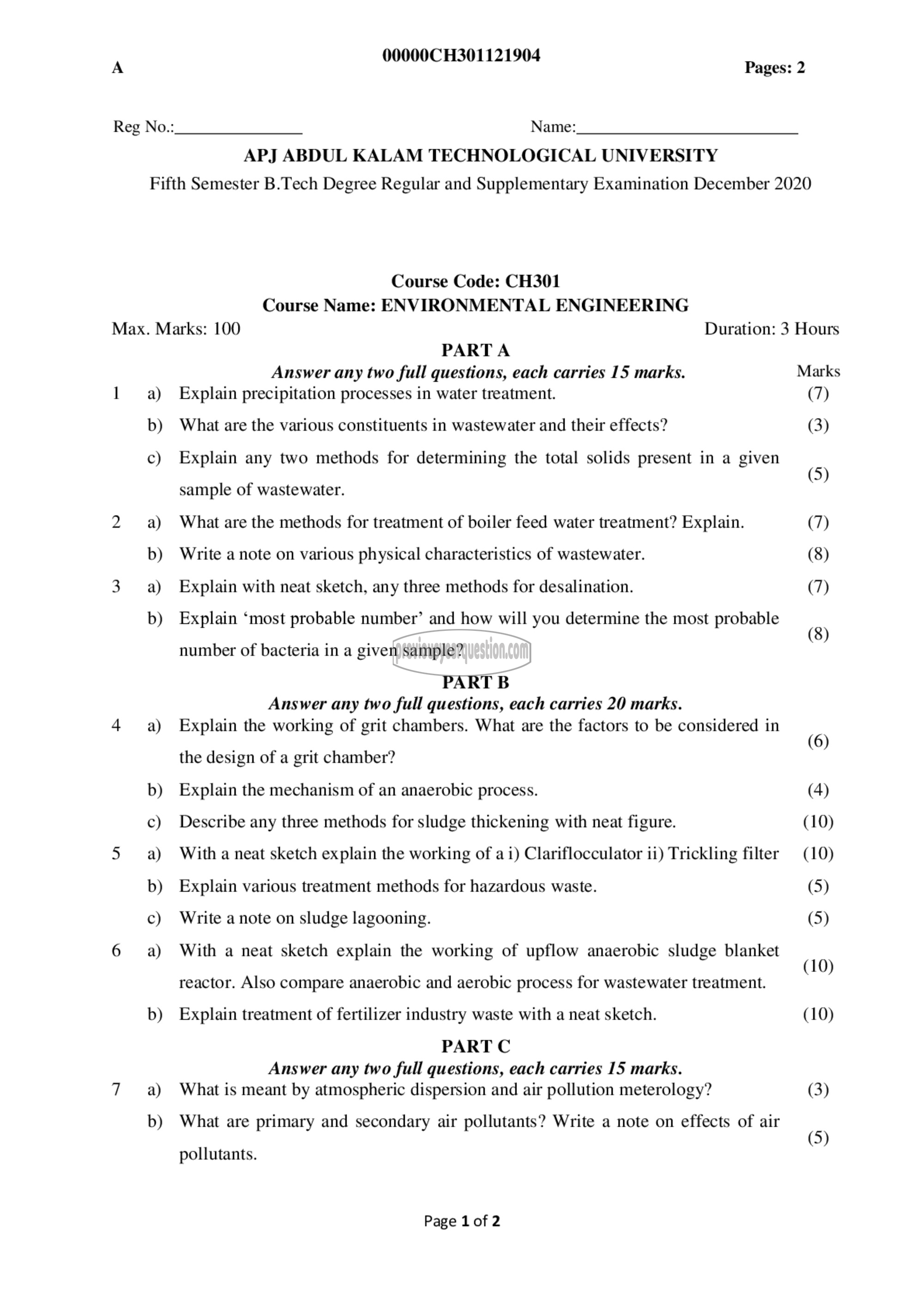 Question Paper - Environmental Engineering-1