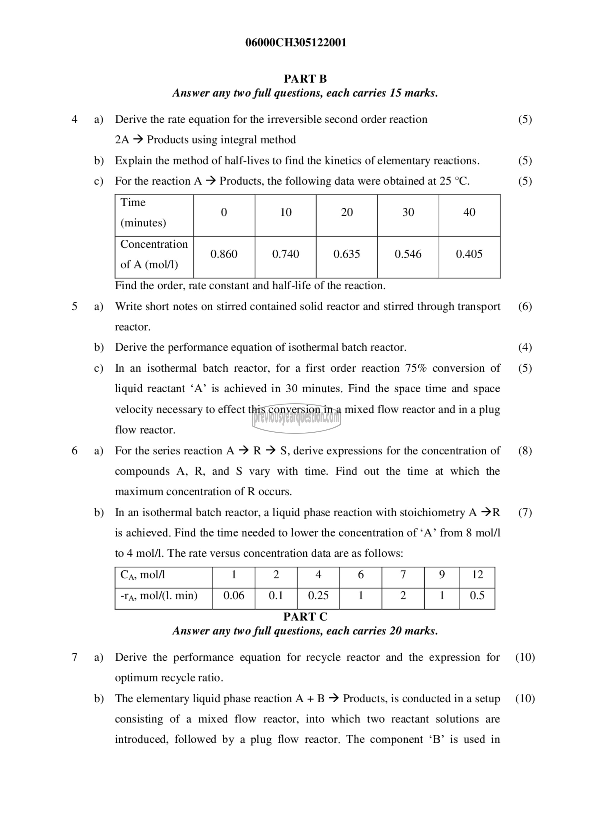 Question Paper - Chemical Reaction Engineering I-2