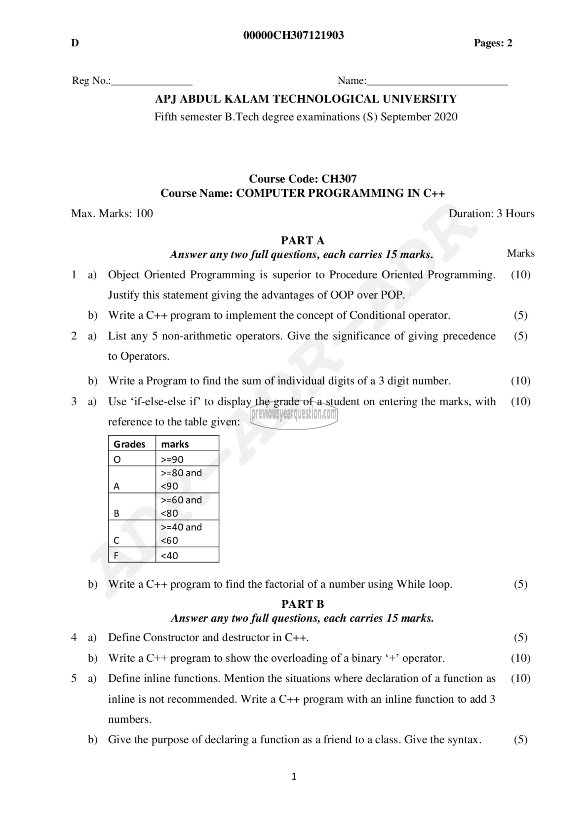 Question Paper - Computer Programming in C++-1