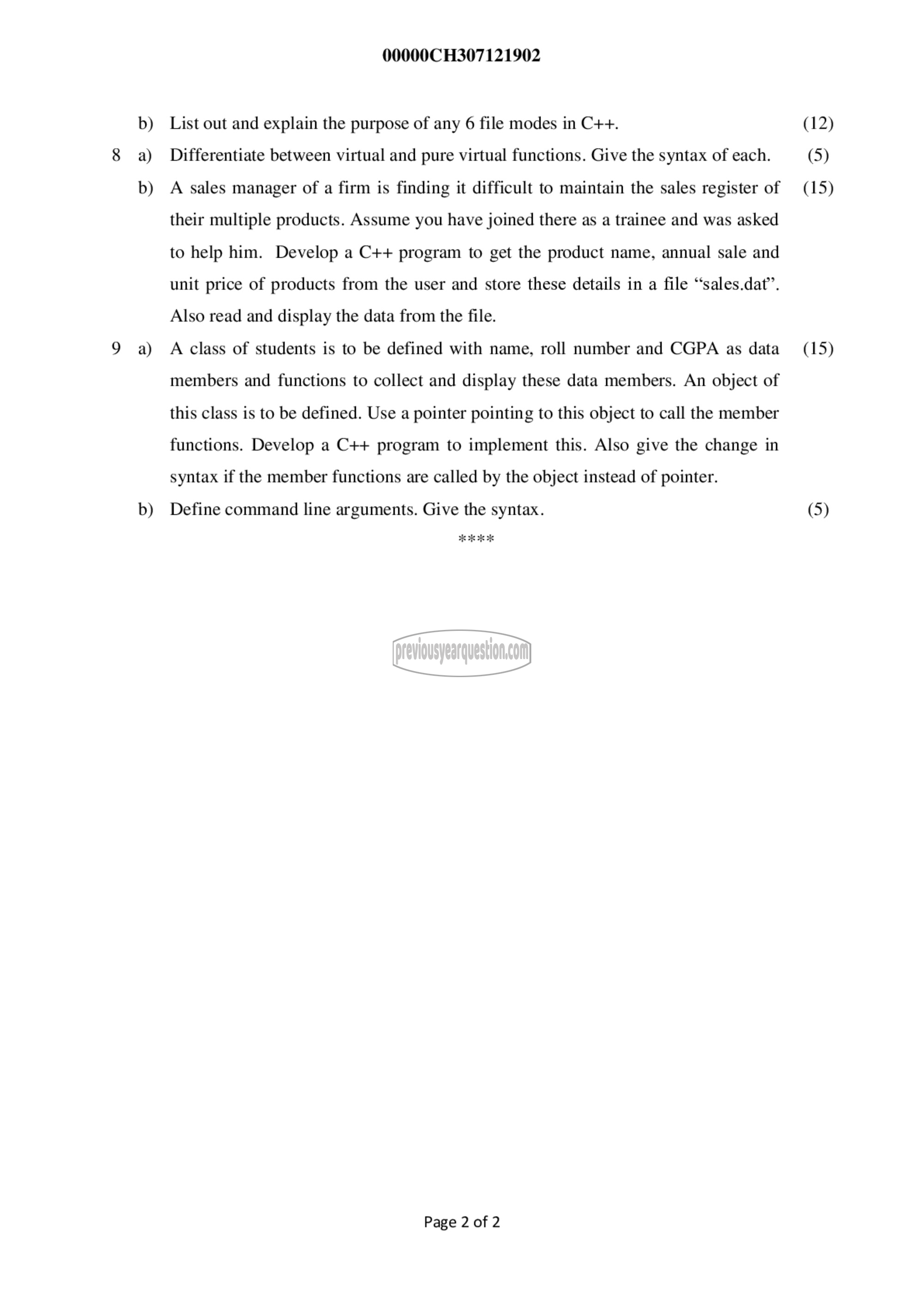 Question Paper - Computer Programming in C++-2