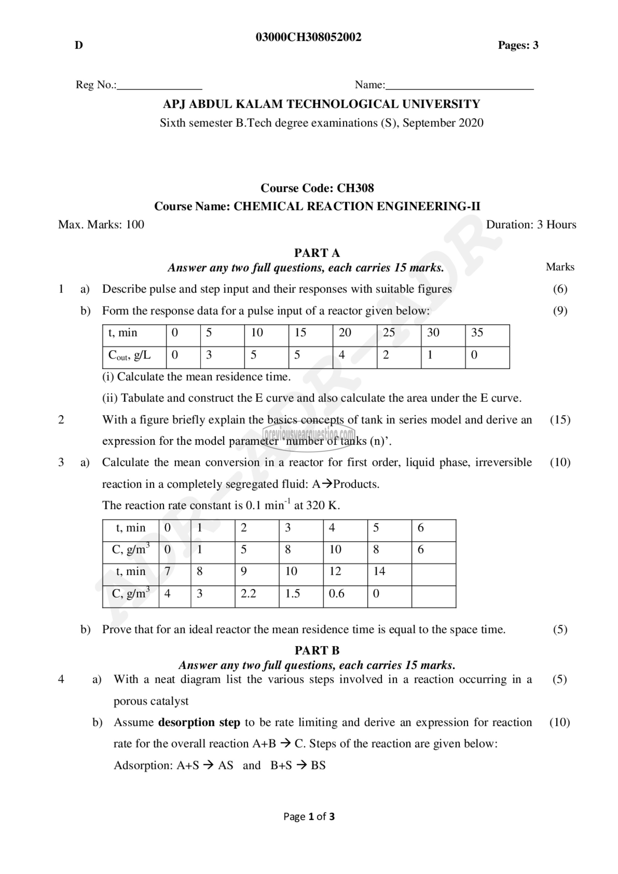 Question Paper - Chemical Reaction Engineering - II-1