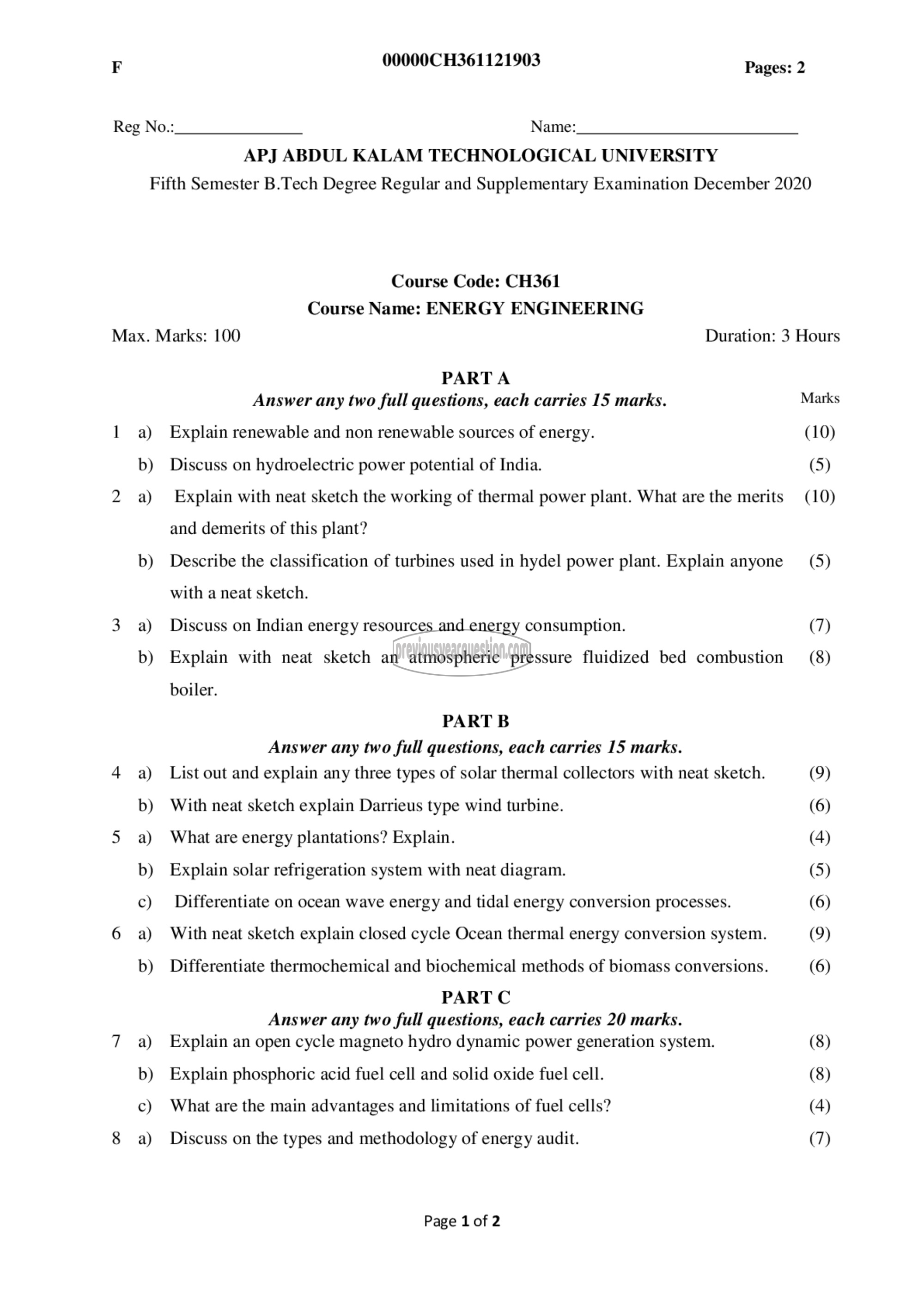 Question Paper - Energy Engineering-1