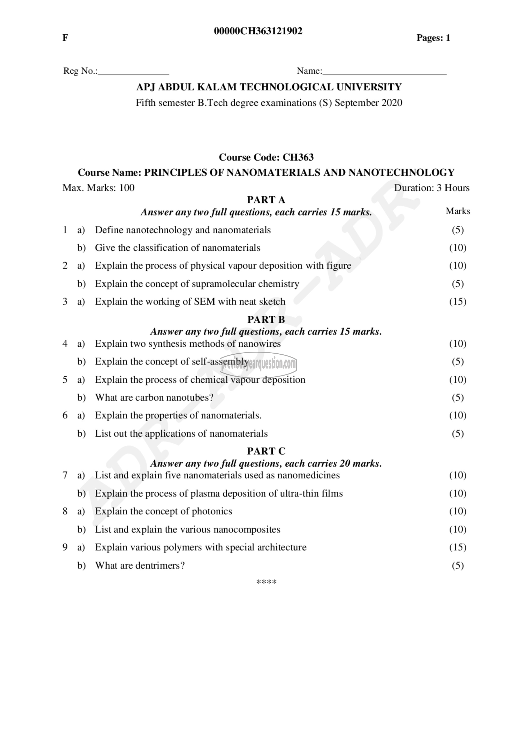 Question Paper - Principles of Nano Materials and Nano Technology-1