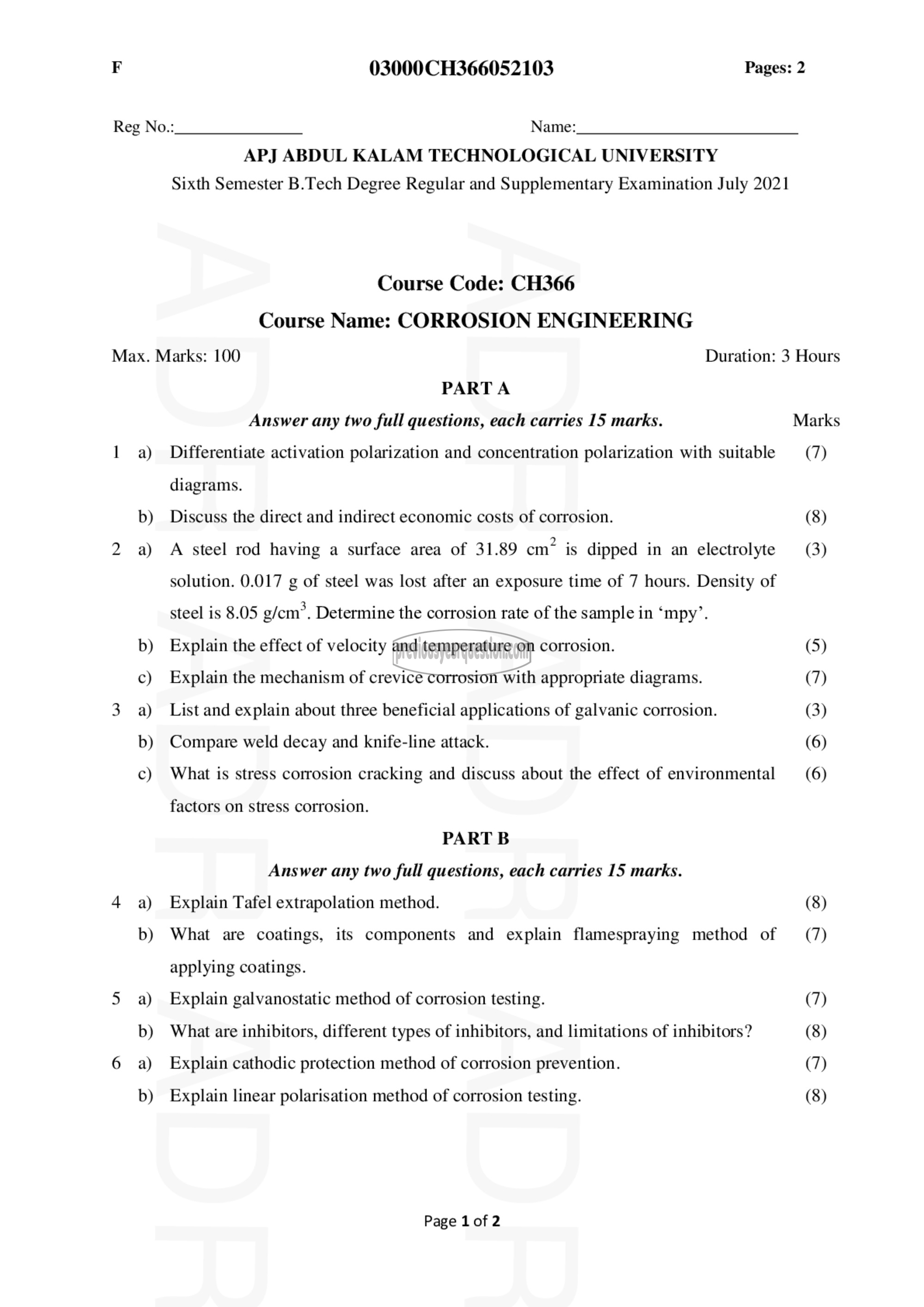 Question Paper - Corrosion Engineering-1