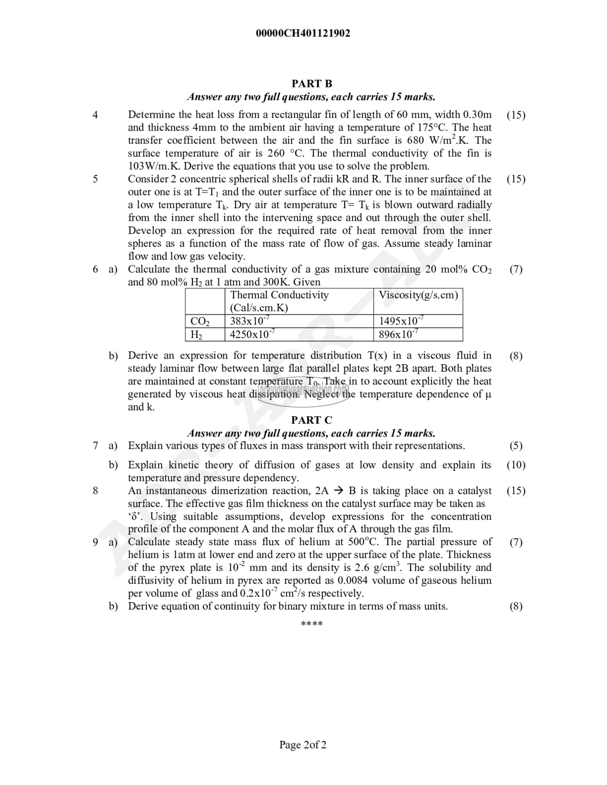 Question Paper - Transport Phenomena in Processes-2