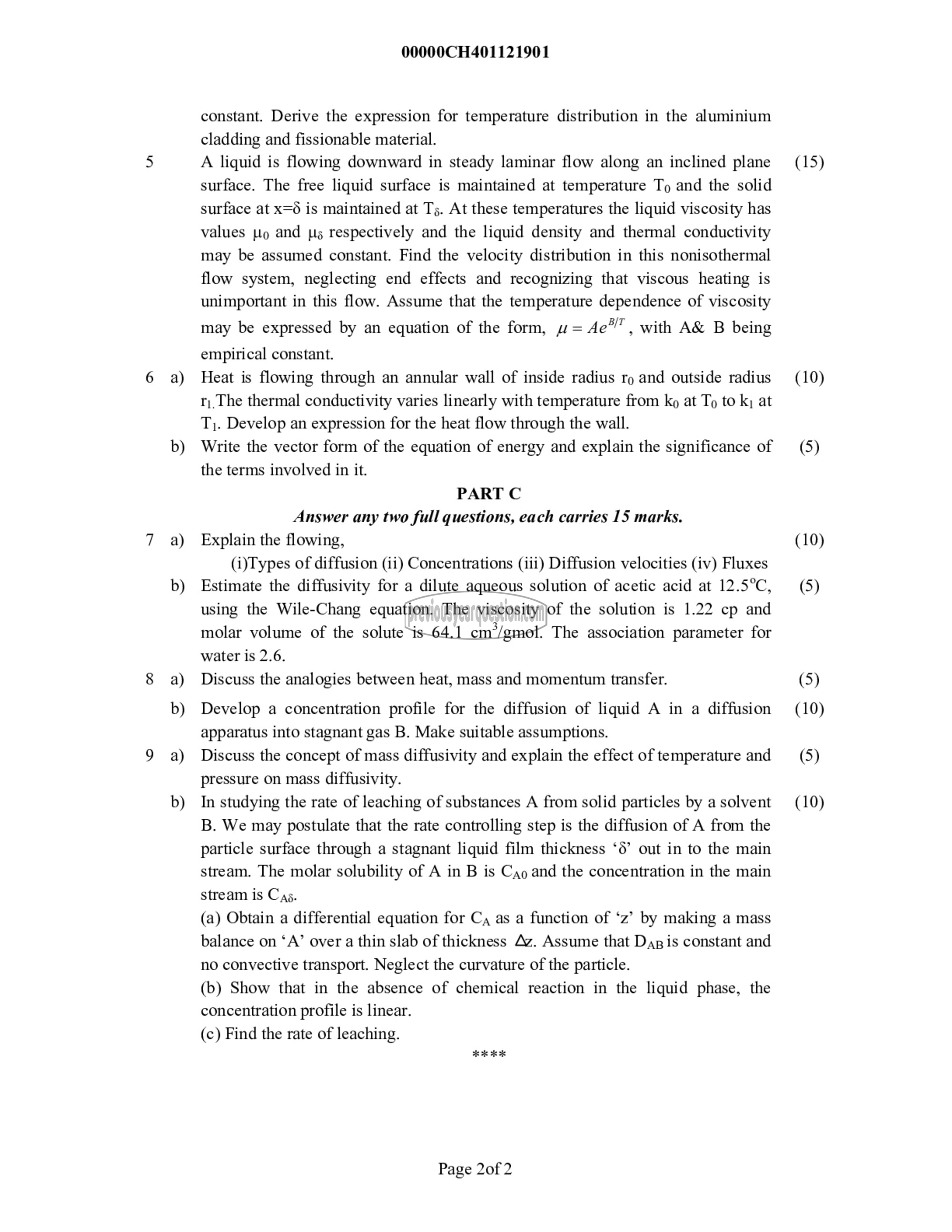 Question Paper - Transport Phenomena in Processes-2