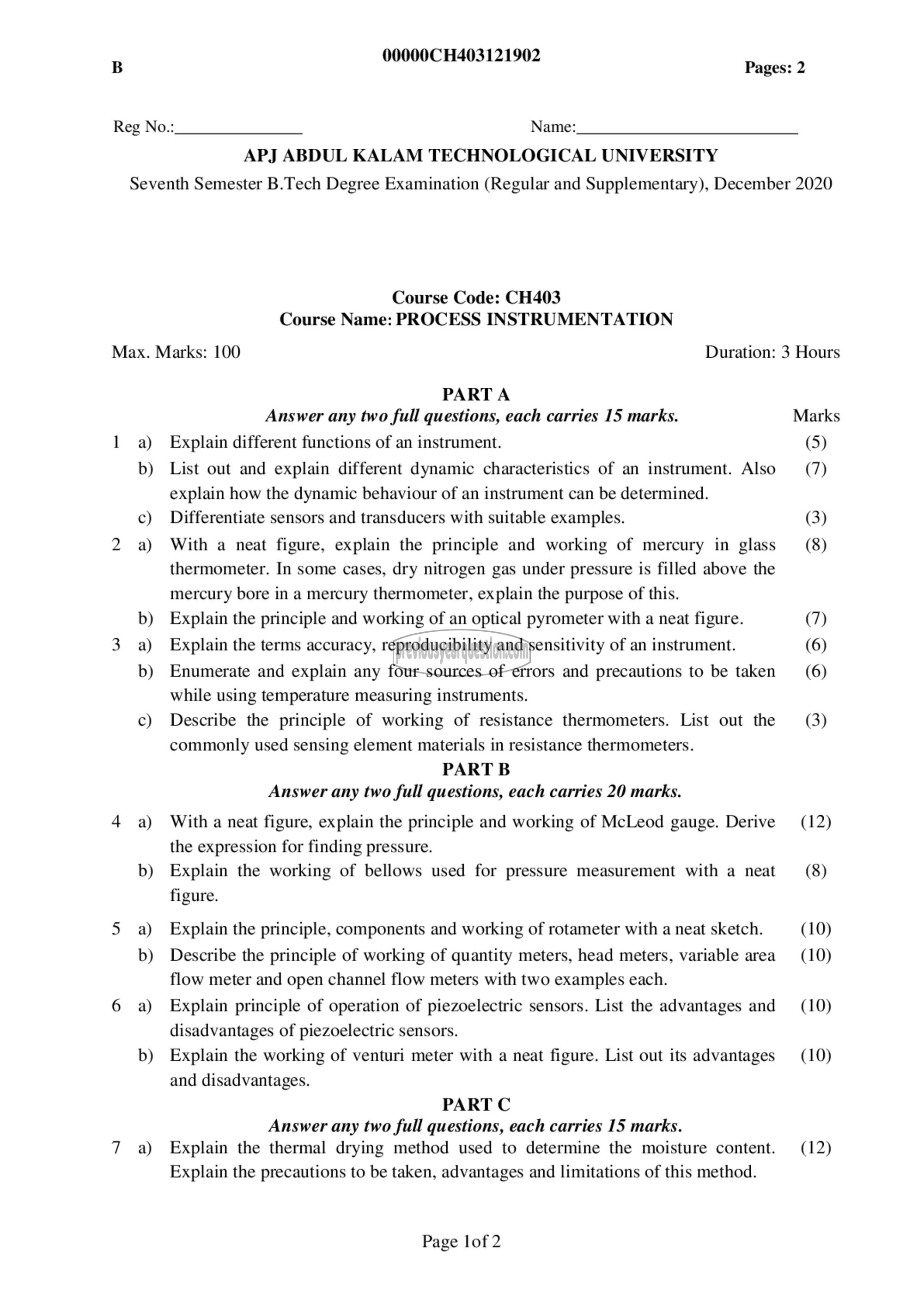 Question Paper - Process Instrumentation-1