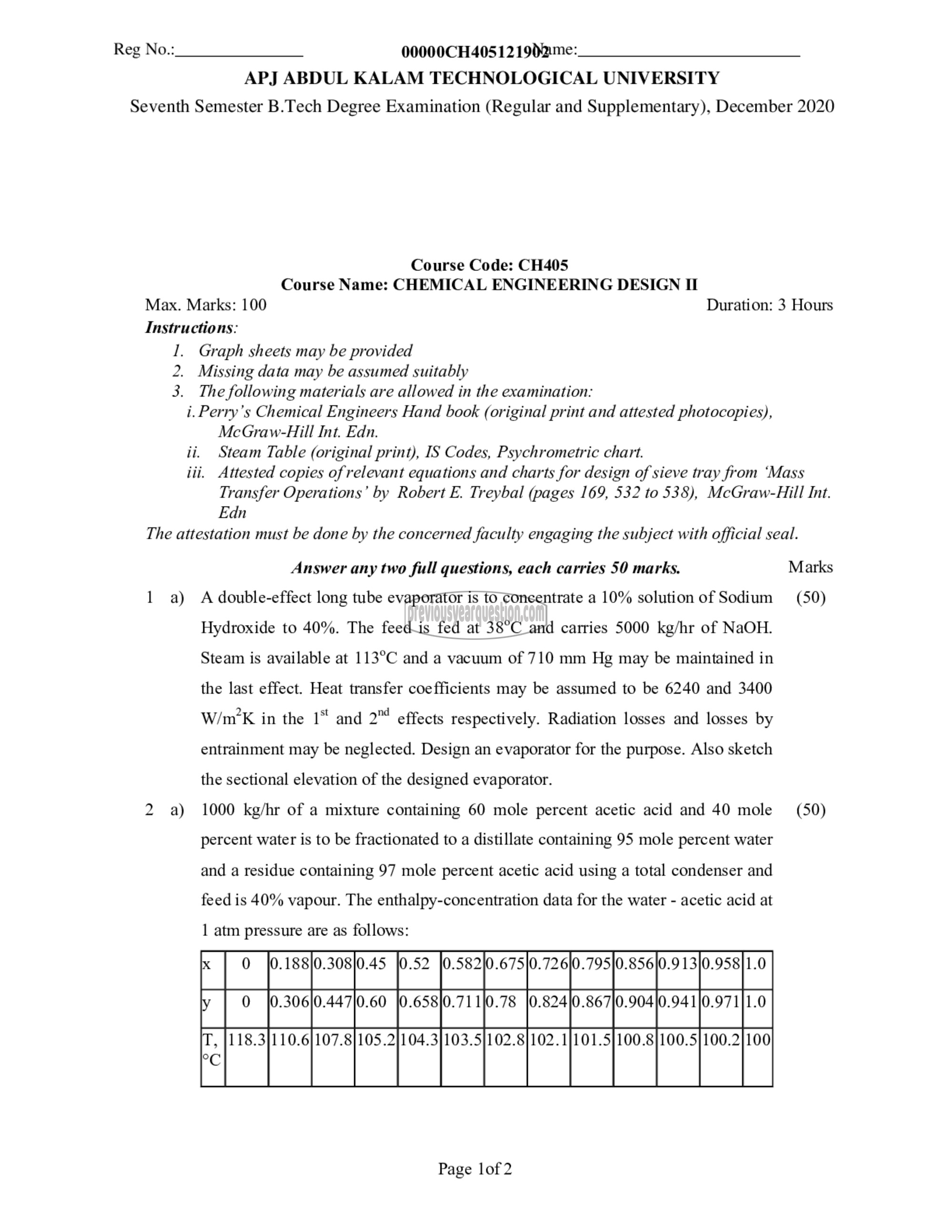 Question Paper - Chemical Engineering Design - II-1