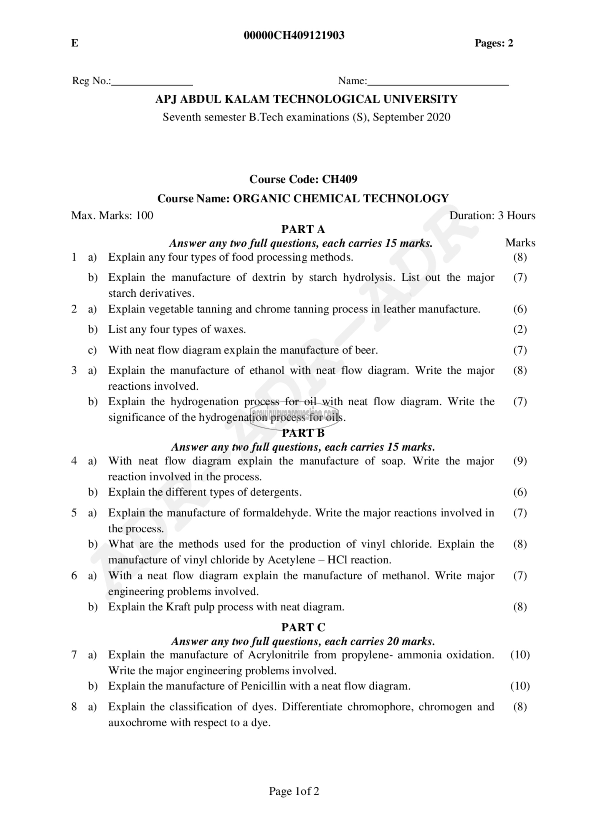 Question Paper - Organic Chemical Technology-1