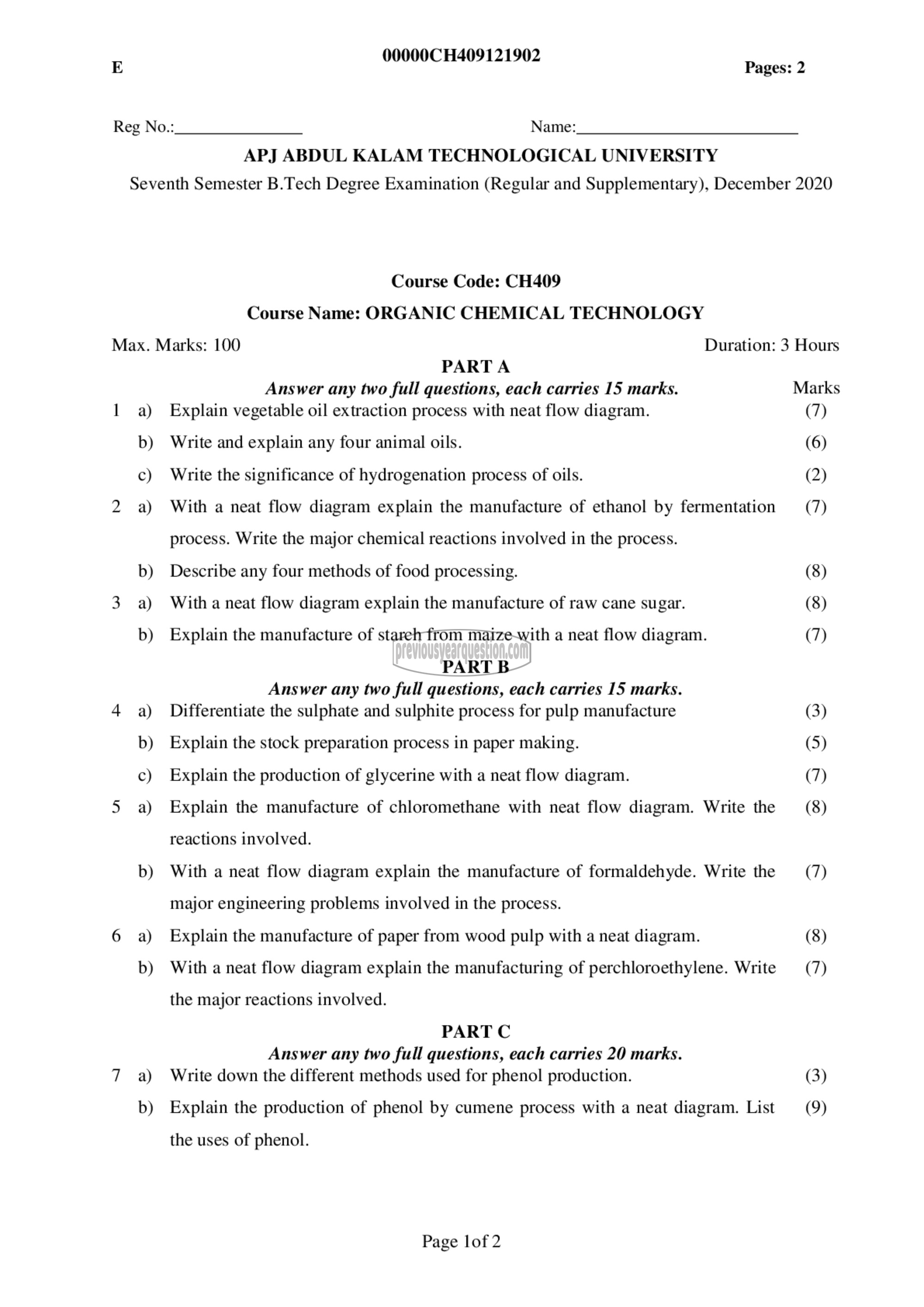 Question Paper - Organic Chemical Technology-1