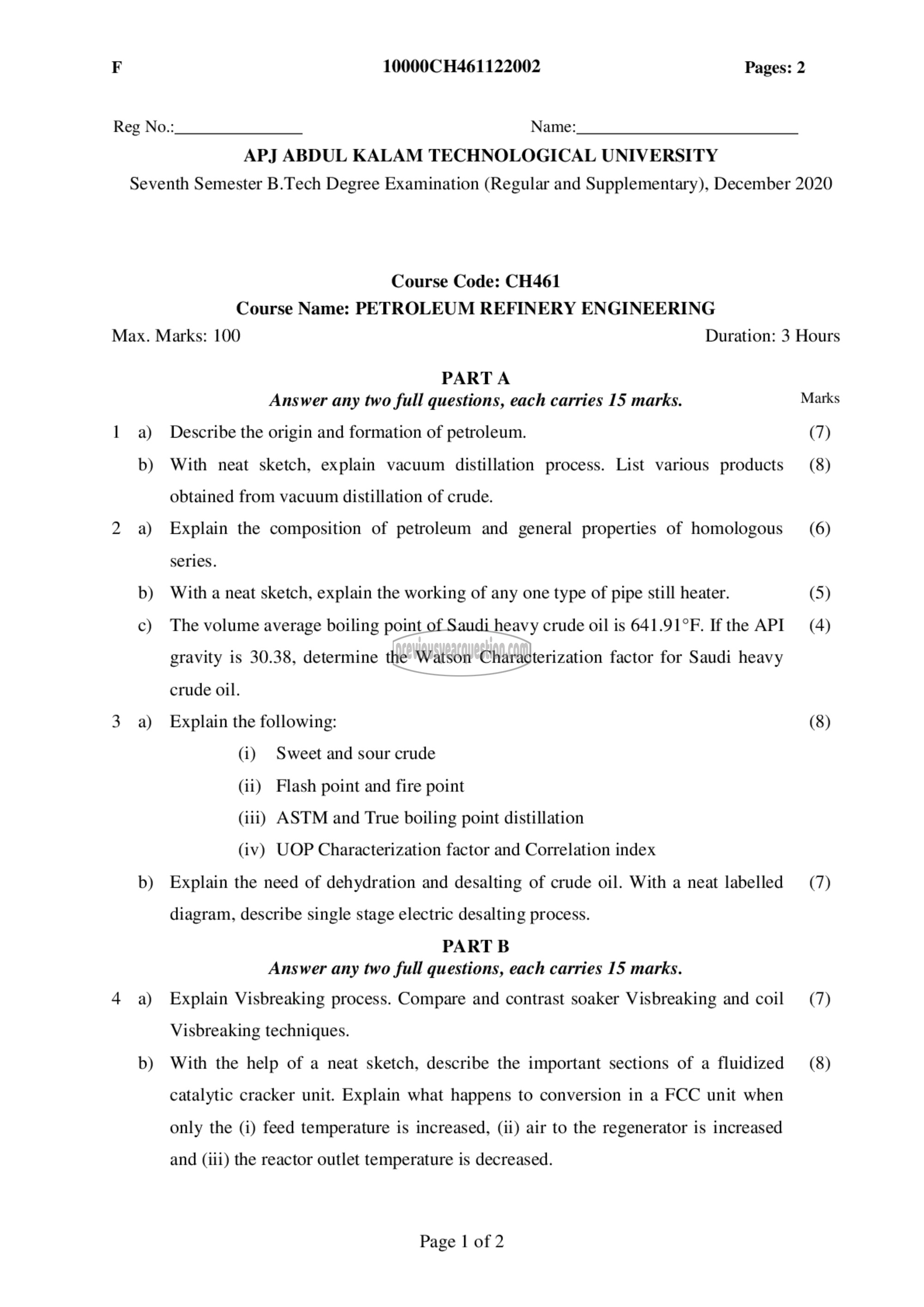 Question Paper - Petroleum Refinery Engineering-1