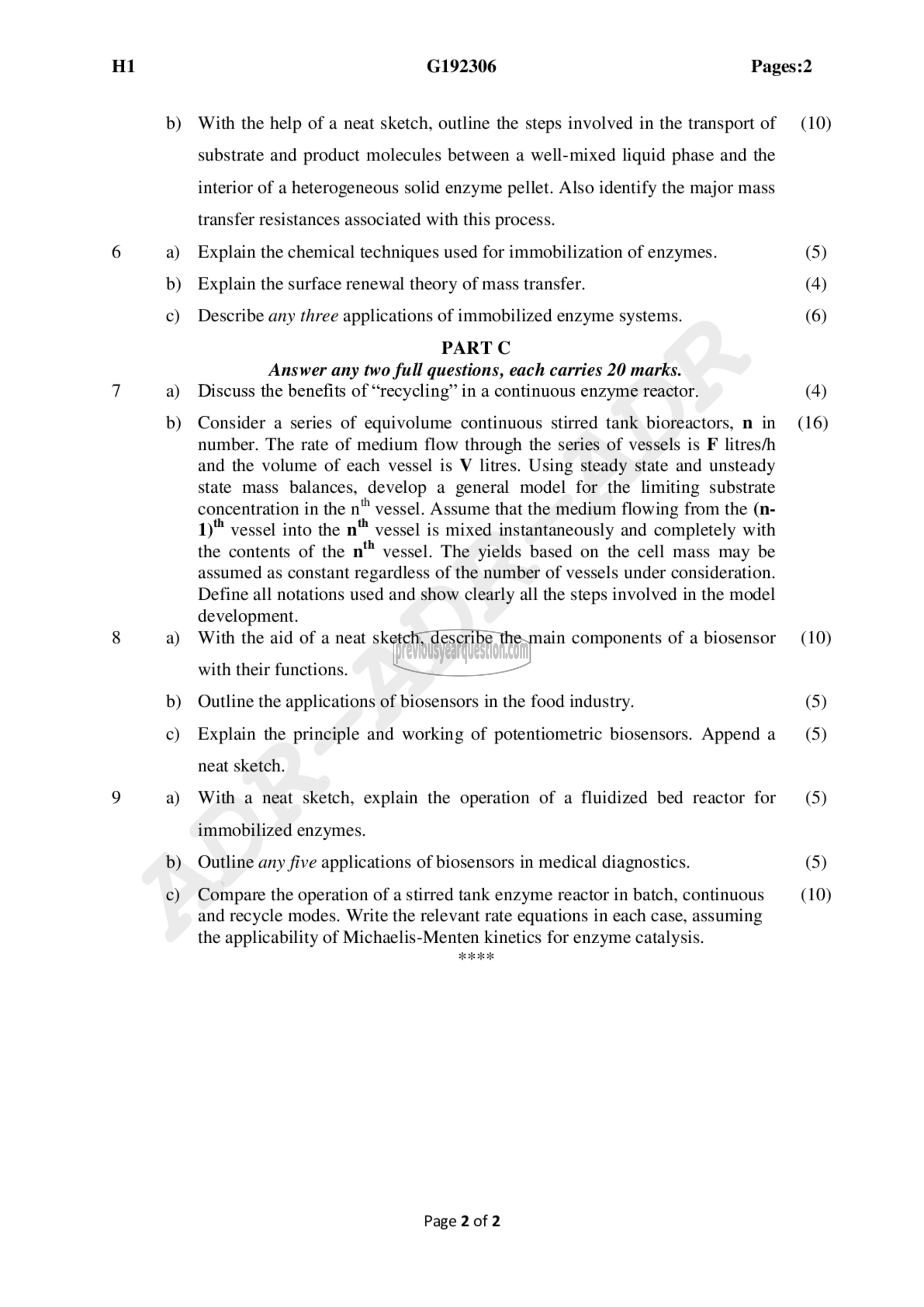 Question Paper - Enzyme Engineering-2