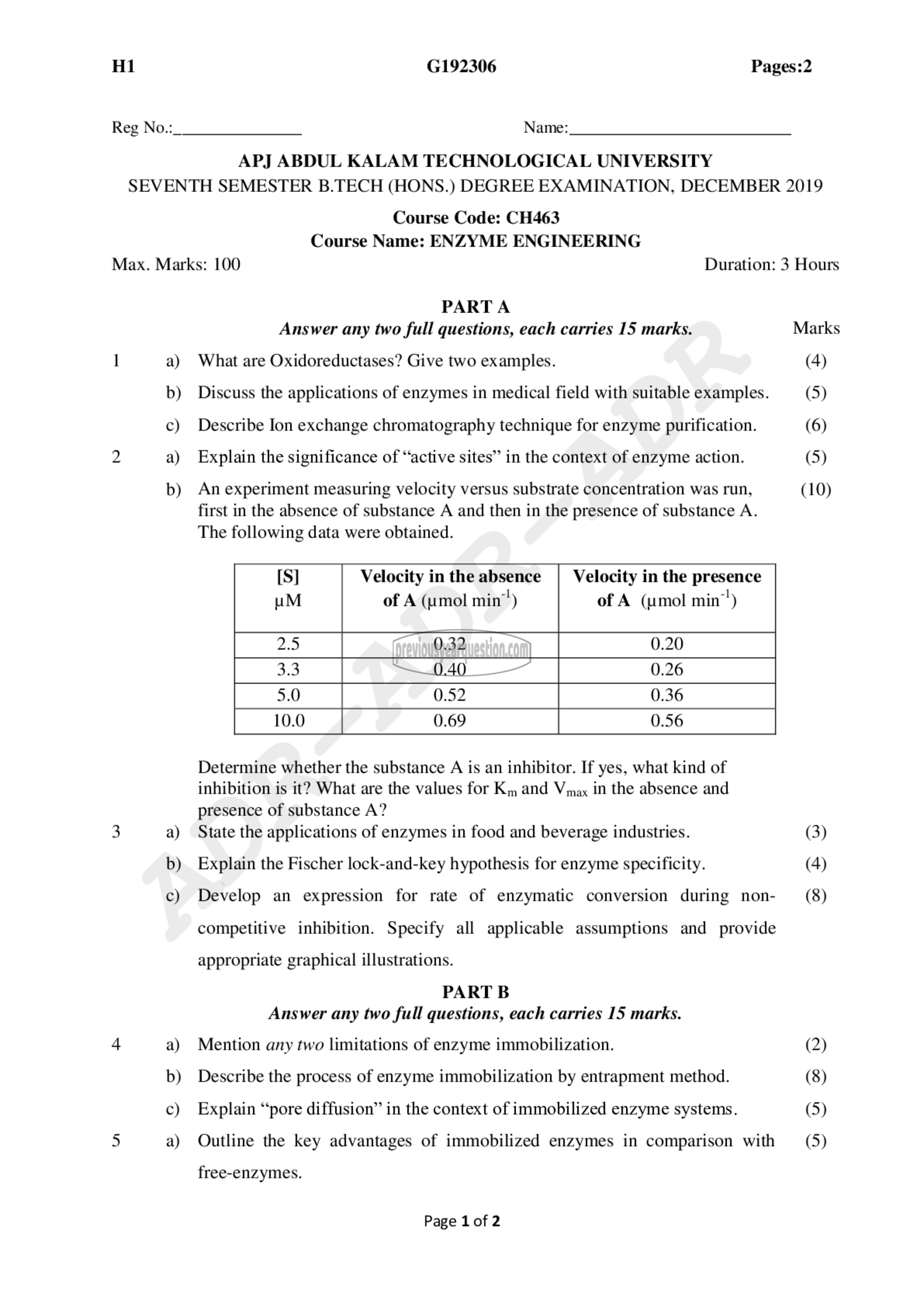 Question Paper - Enzyme Engineering-1