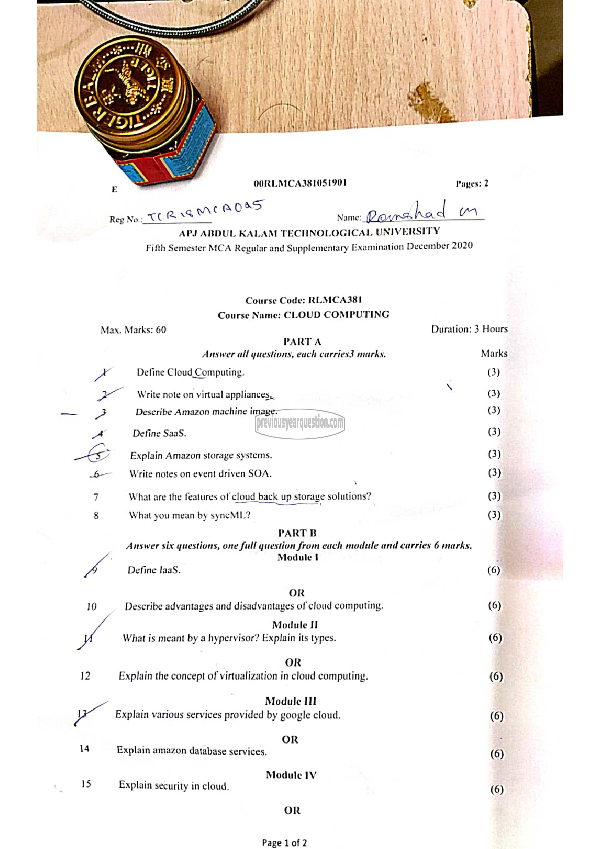 Question Paper - Cloud Computing-1