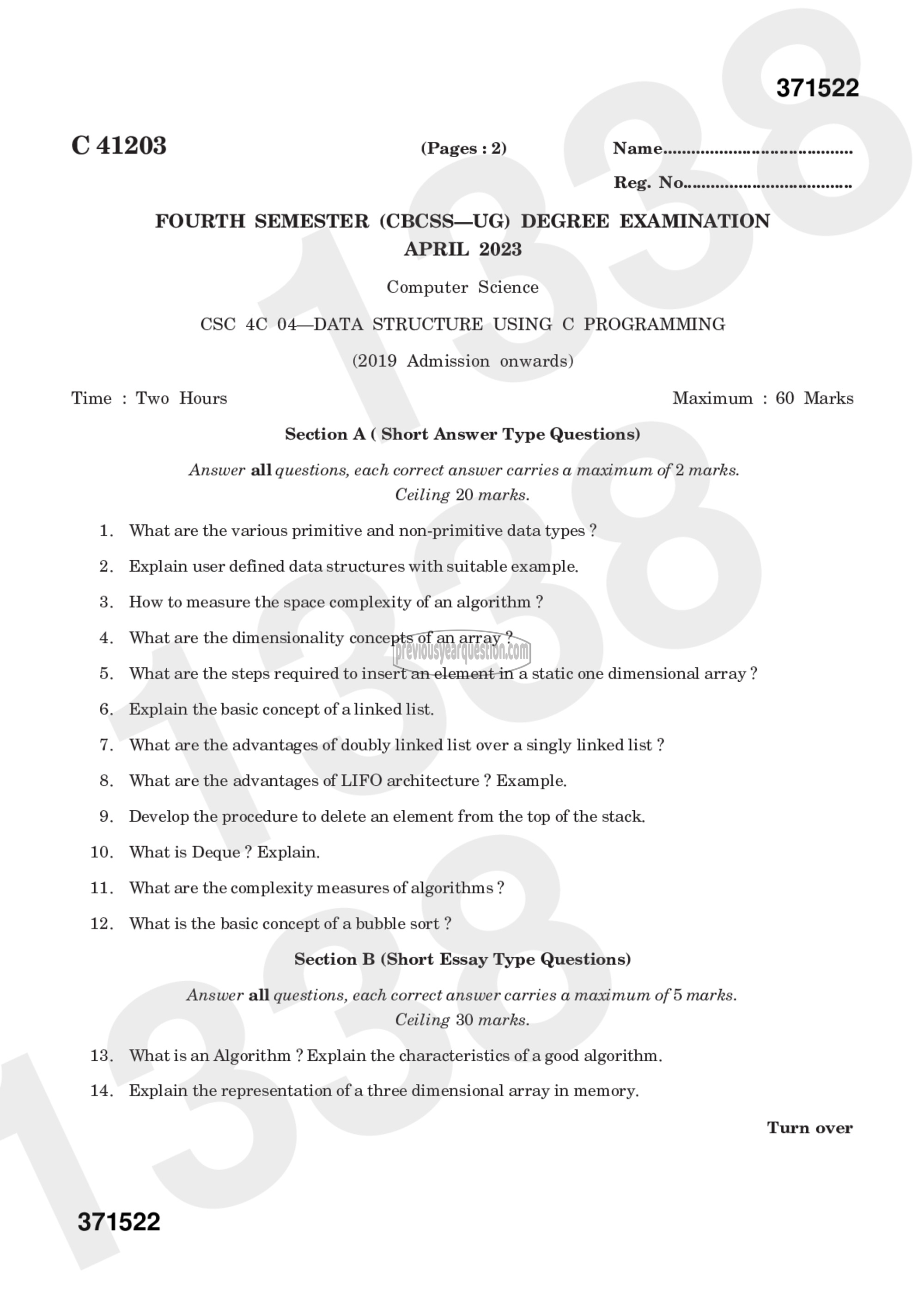 Question Paper - Data Structures using C Programming.-1