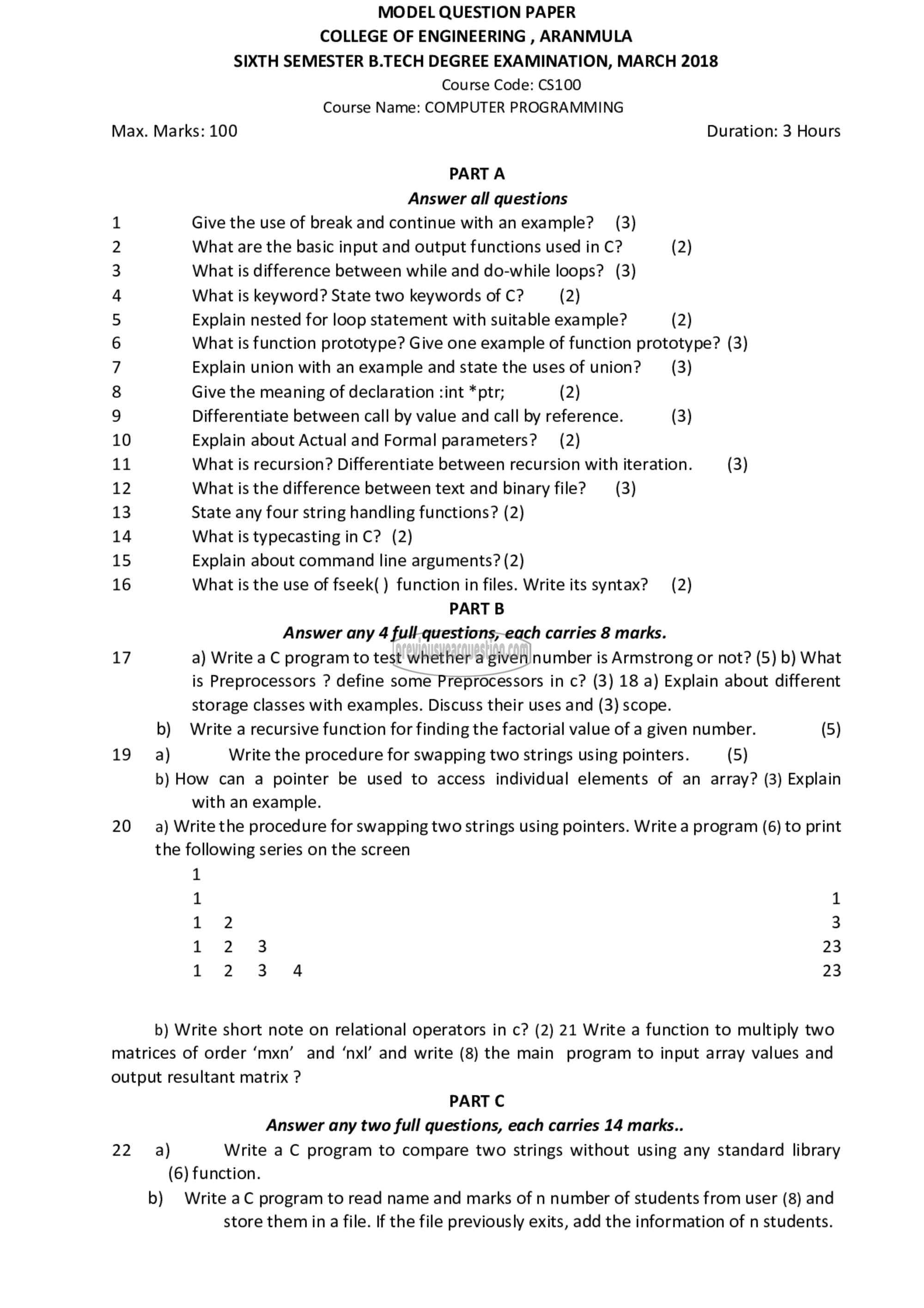 Question Paper - Computer Programming-1