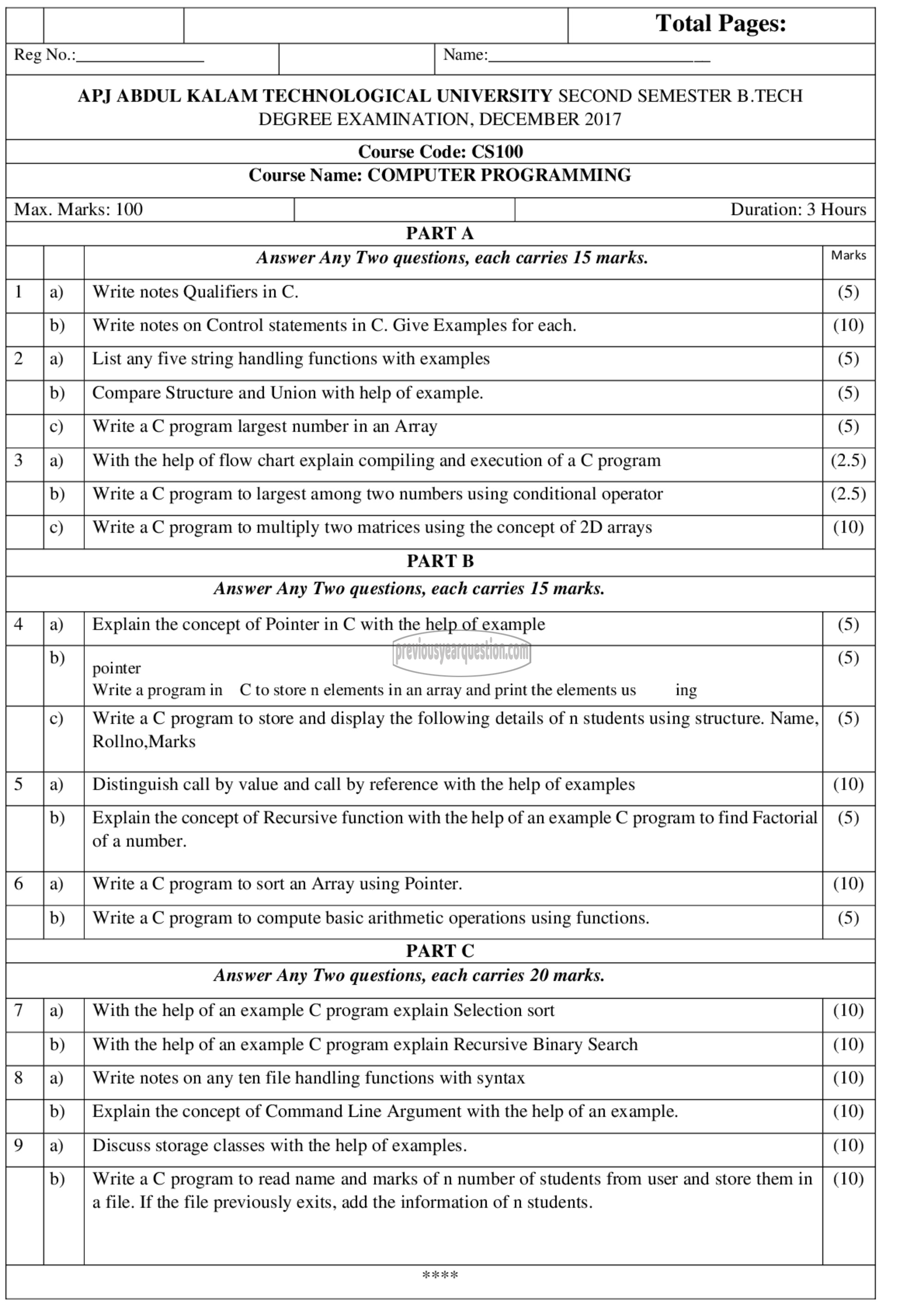 Question Paper - Computer Programming-1