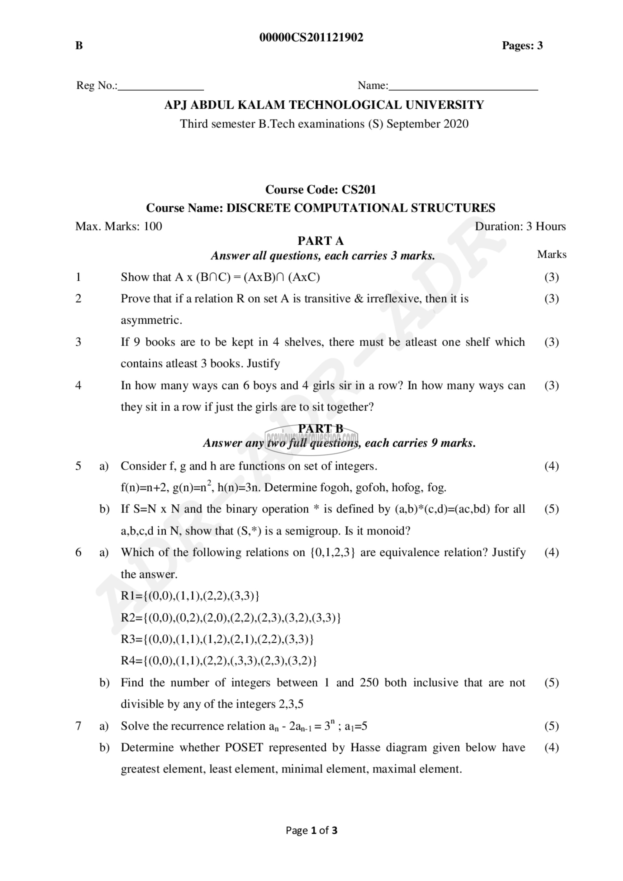 Question Paper - Discrete Computational Structures-1