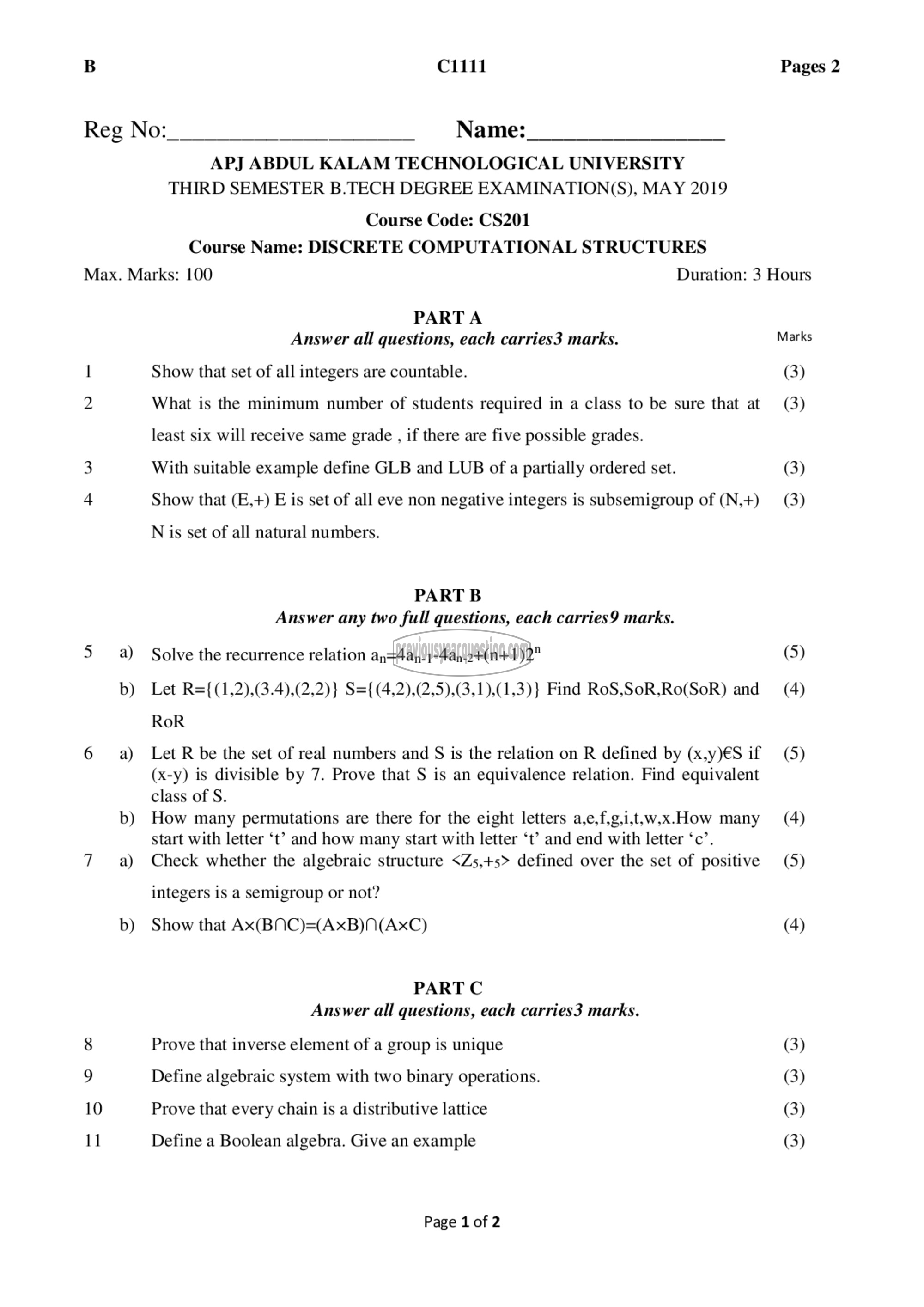 Question Paper - Discrete Computational Structures-1