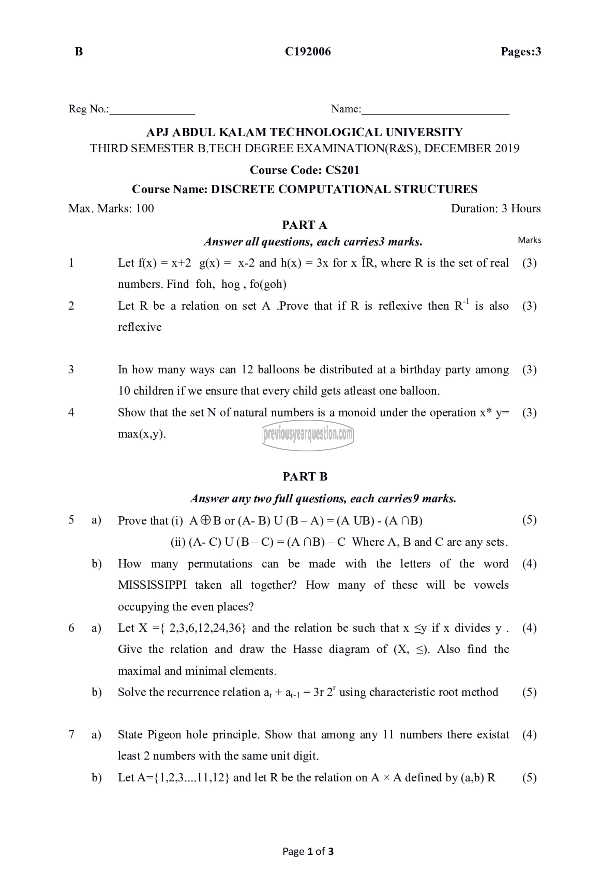 Question Paper - Discrete Computational Structures-1