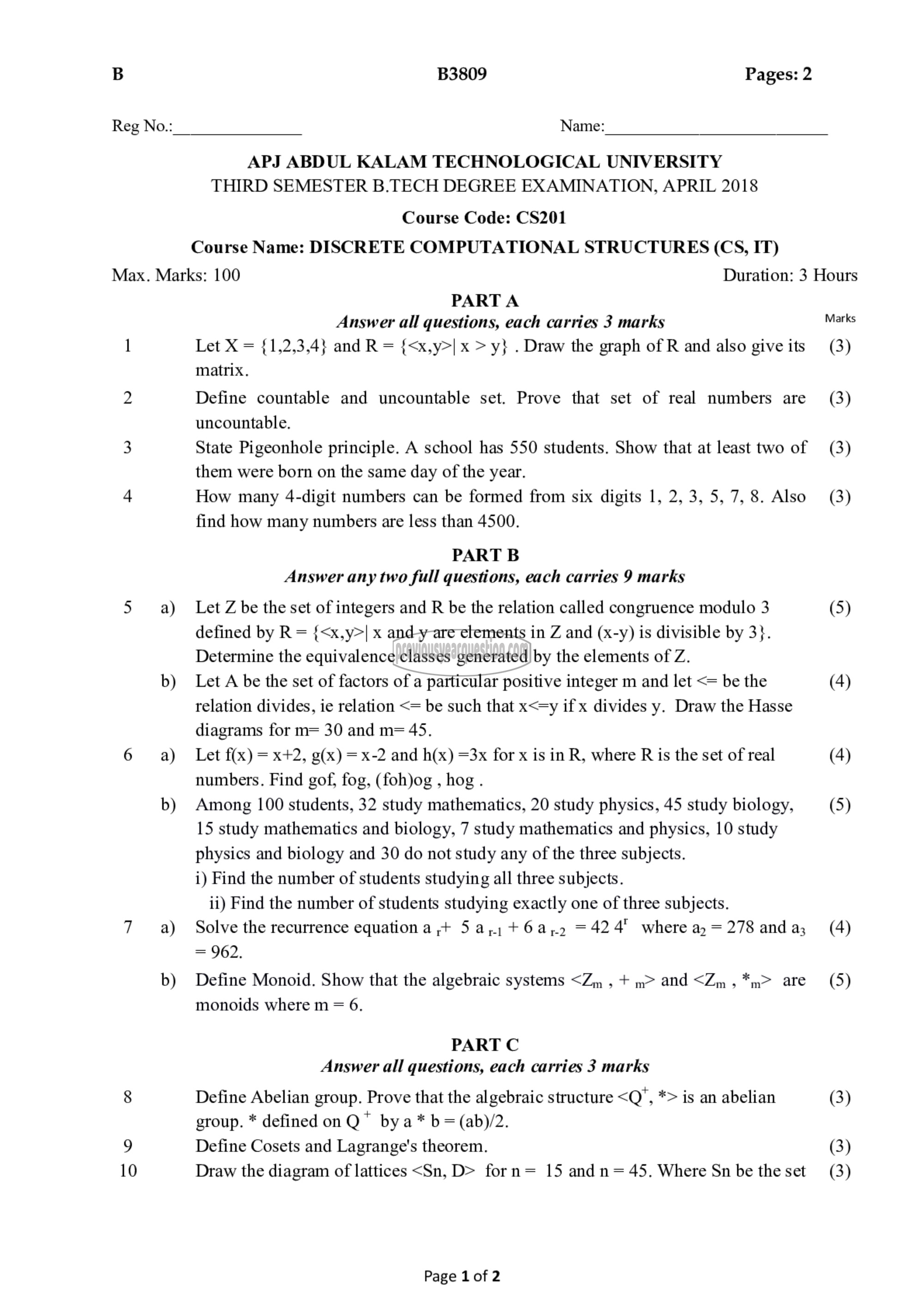 Question Paper - Discrete Computational Structures-1