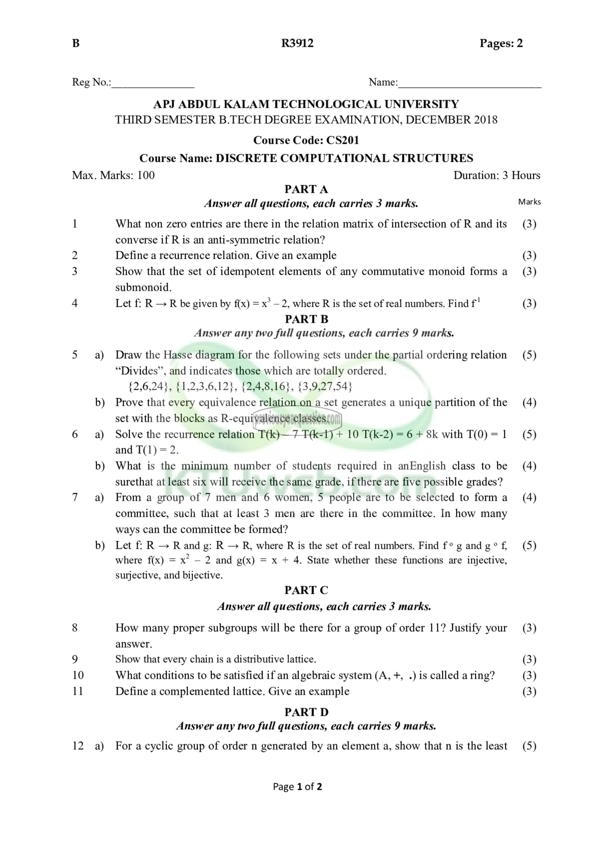 Question Paper - Discrete Computational Structures-1