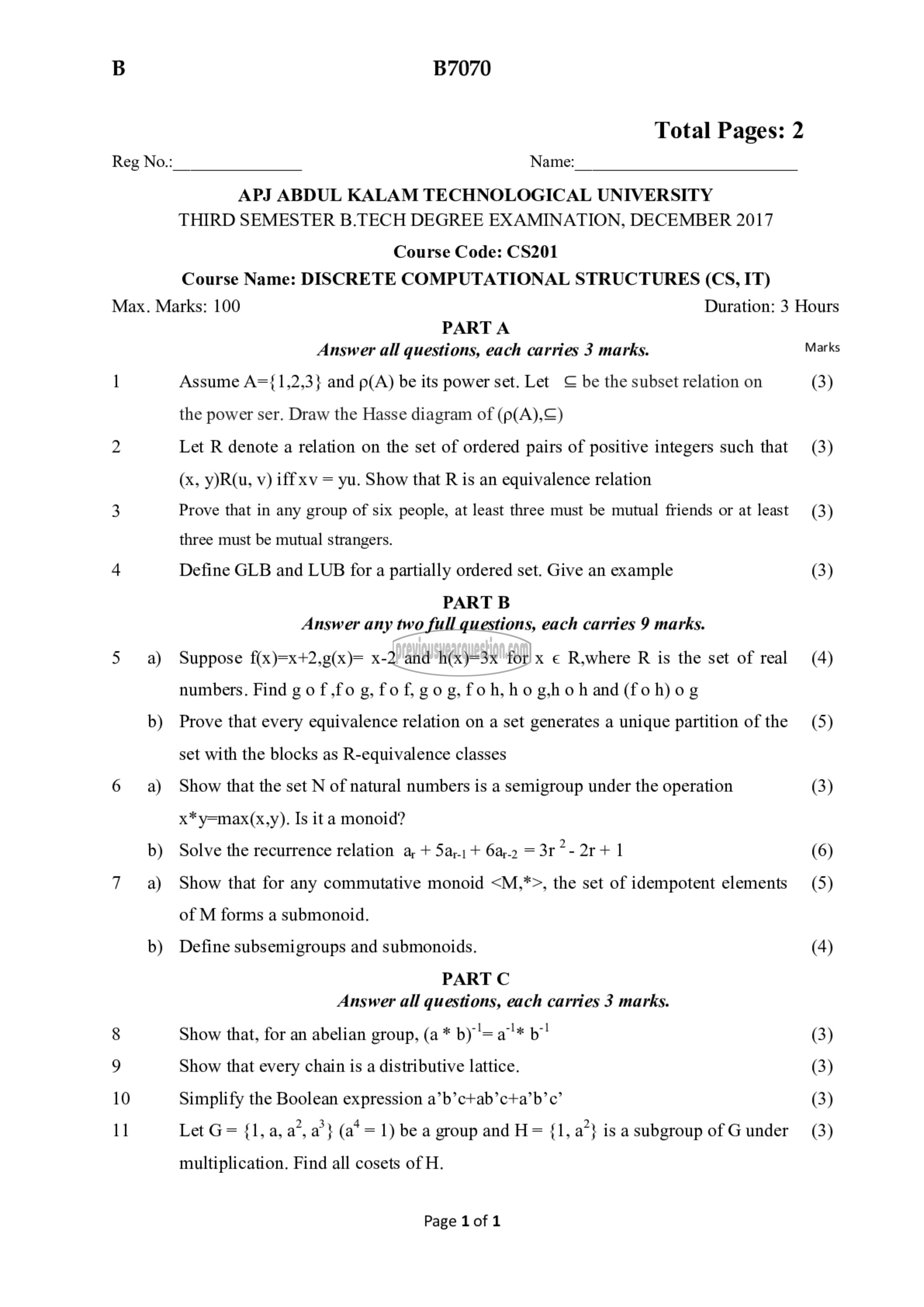 Question Paper - Discrete Computational Structures-1