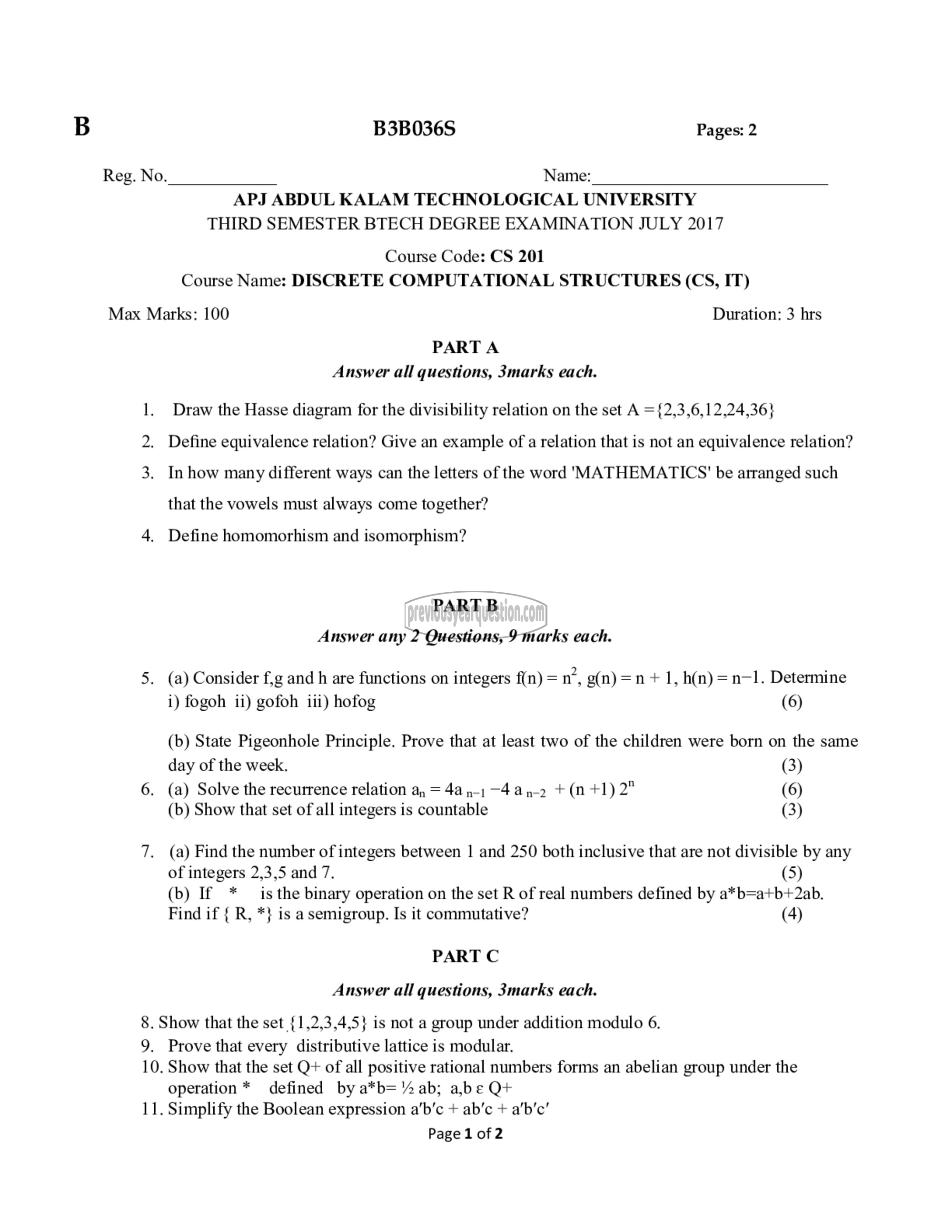 Question Paper - Discrete Computational Structures-1