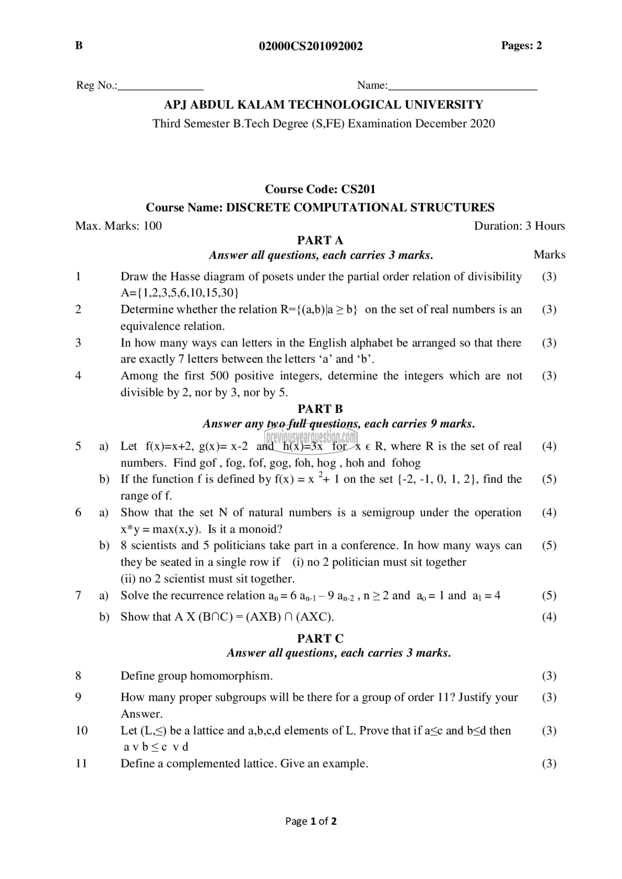 Question Paper - Discrete Computational Structures-1