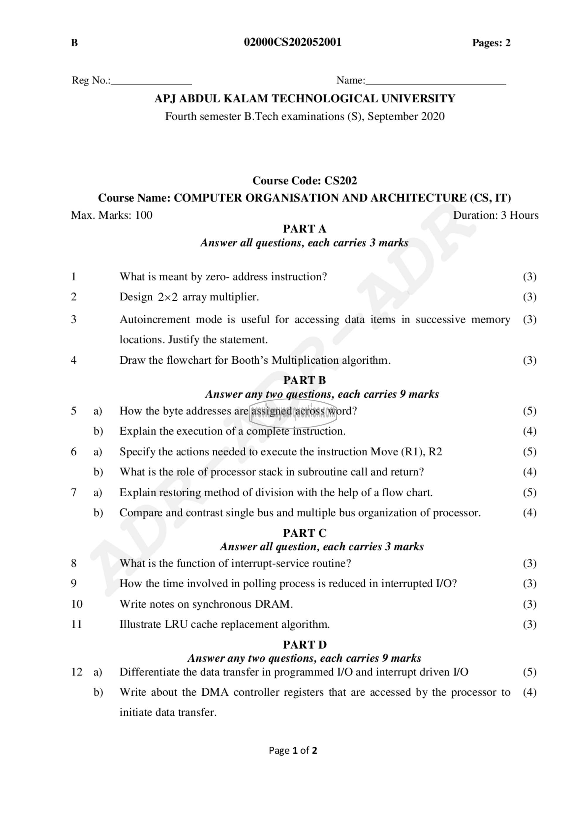 Question Paper - Computer Organization and Architecture-1