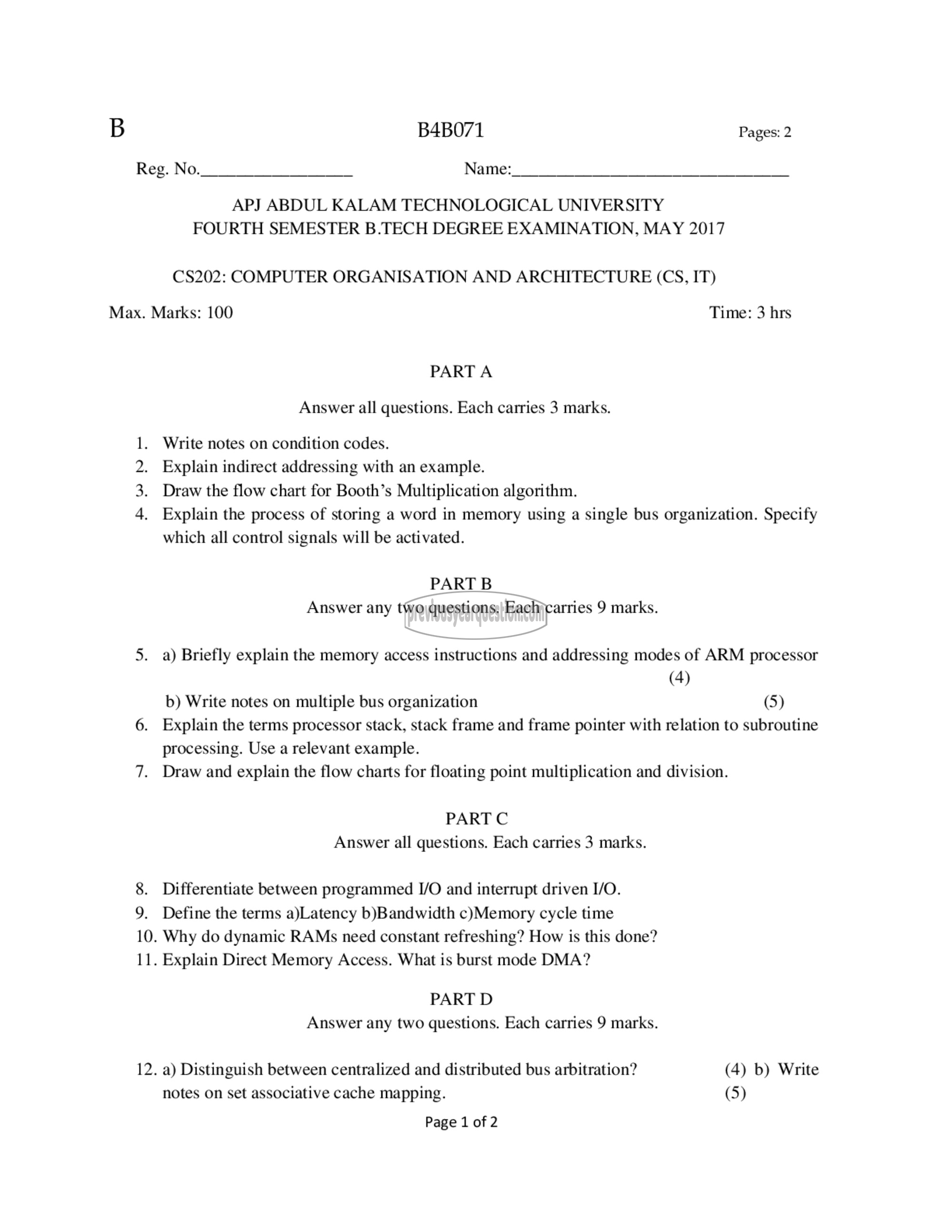 Question Paper - Computer Organization and Architecture-1