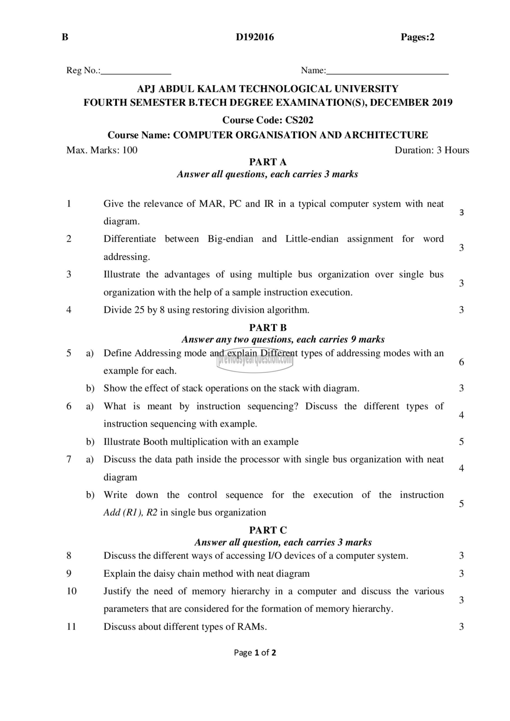 Question Paper - Computer Organization and Architecture-1