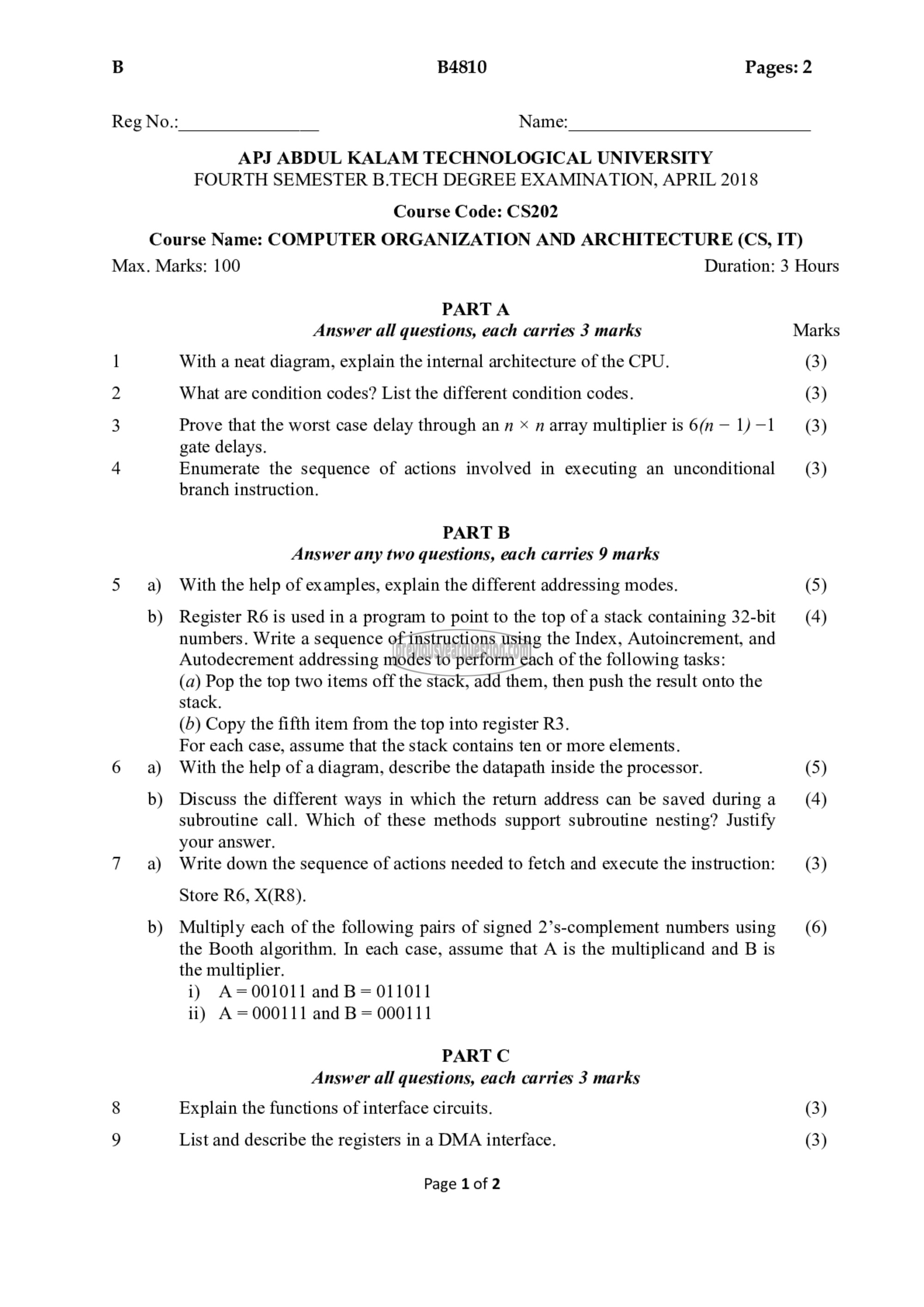 Question Paper - Computer Organization and Architecture-1