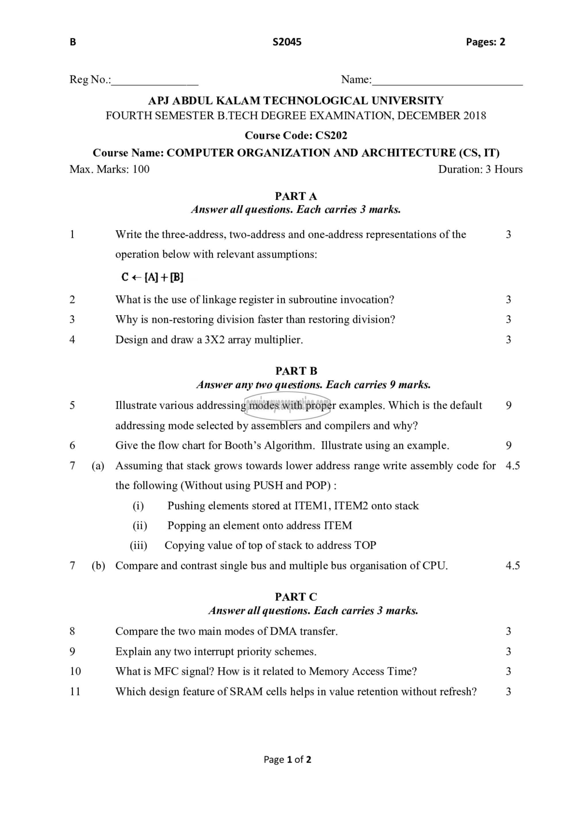 Question Paper - Computer Organization and Architecture-1